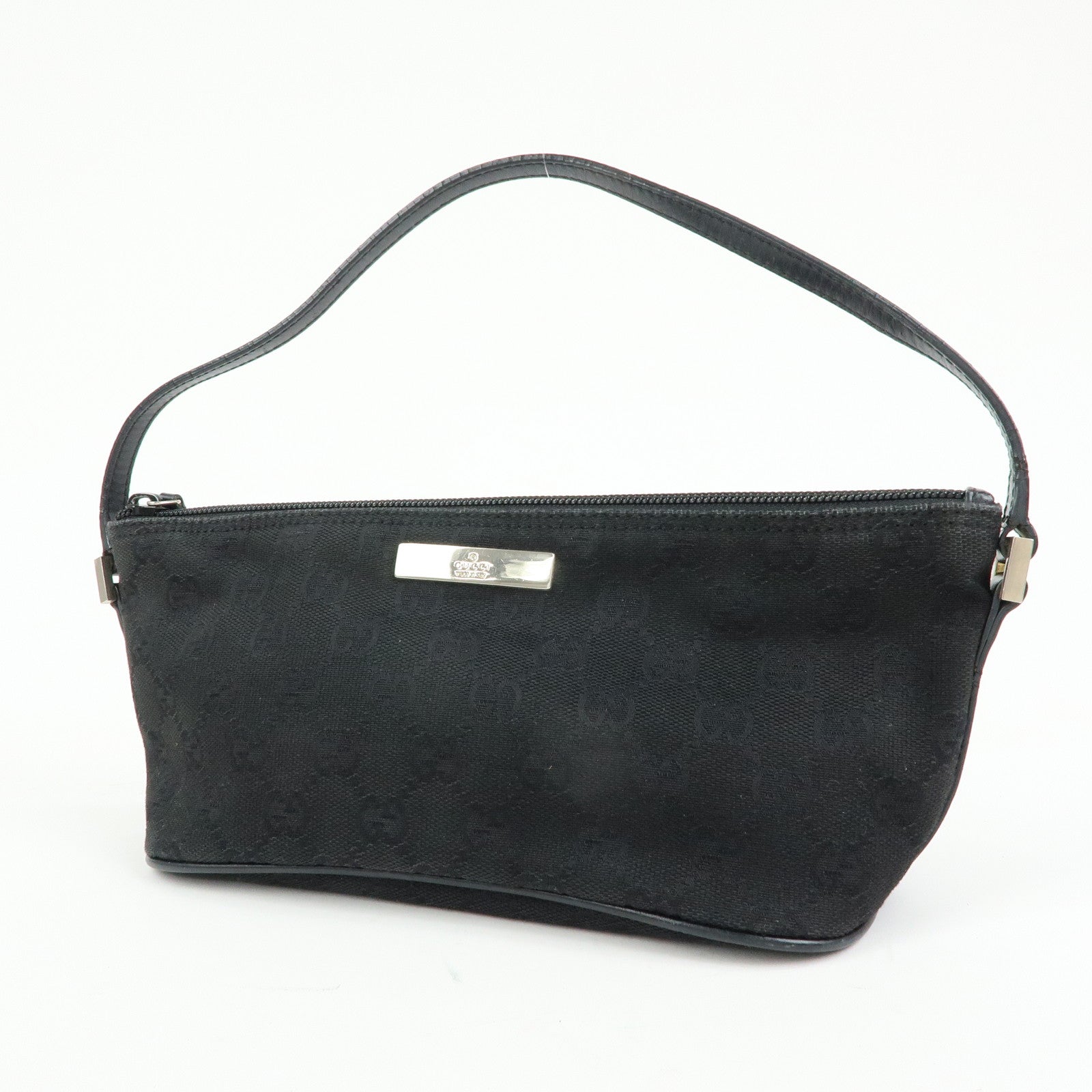 GUCCI Boat Bag GG Canvas Leather Hand Bag Pouch Black 0391103