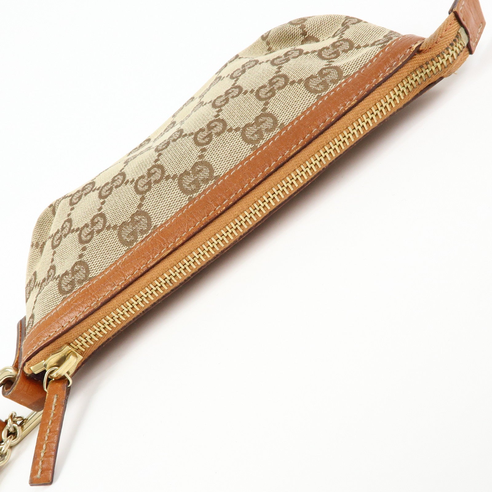 GUCCI Sherry GG Canvas Leather Pouch Hand Bag Beige Camel 152507