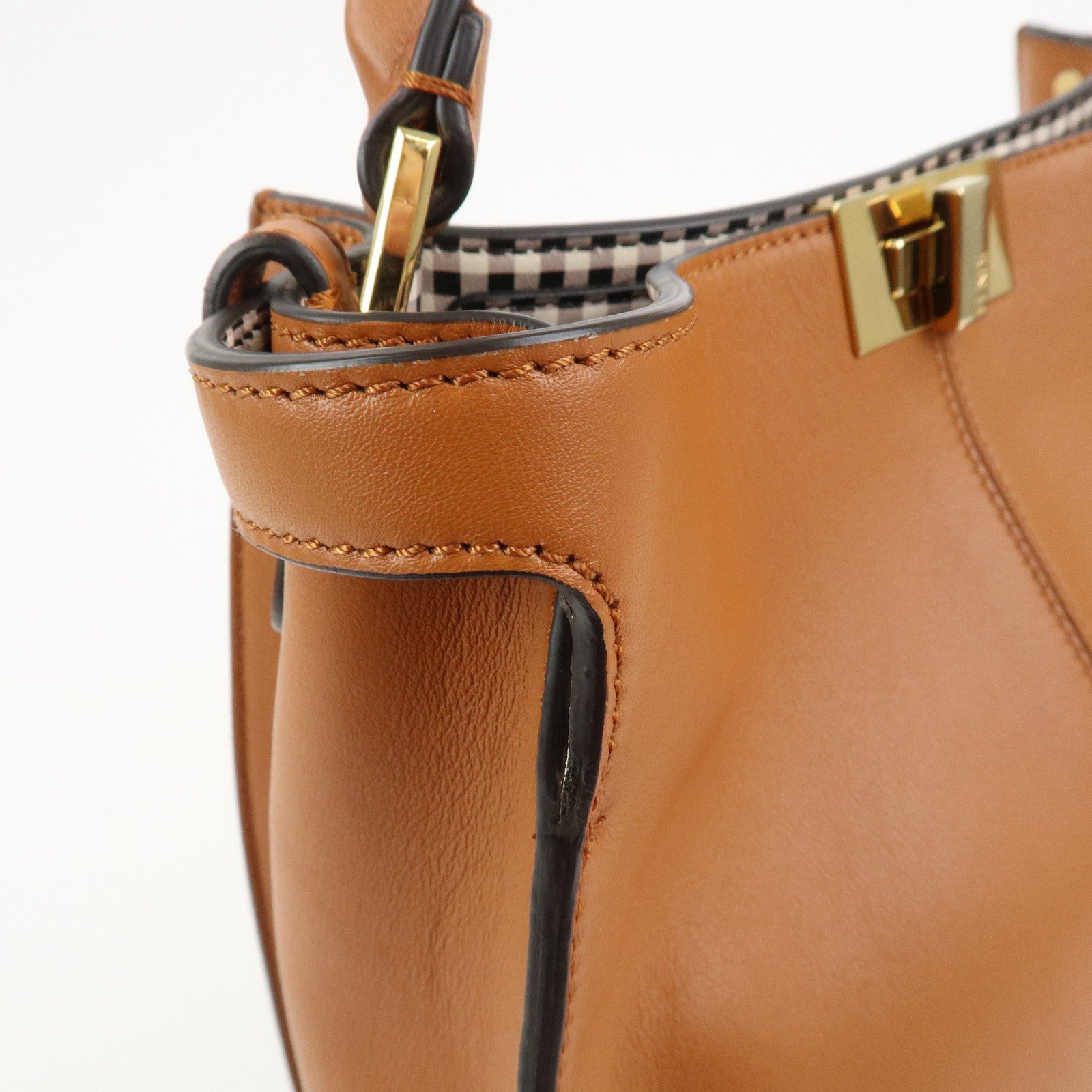 FENDI Peekaboo X Lite Leather 2Way Bag Shoulder Bag Brown 8BN310