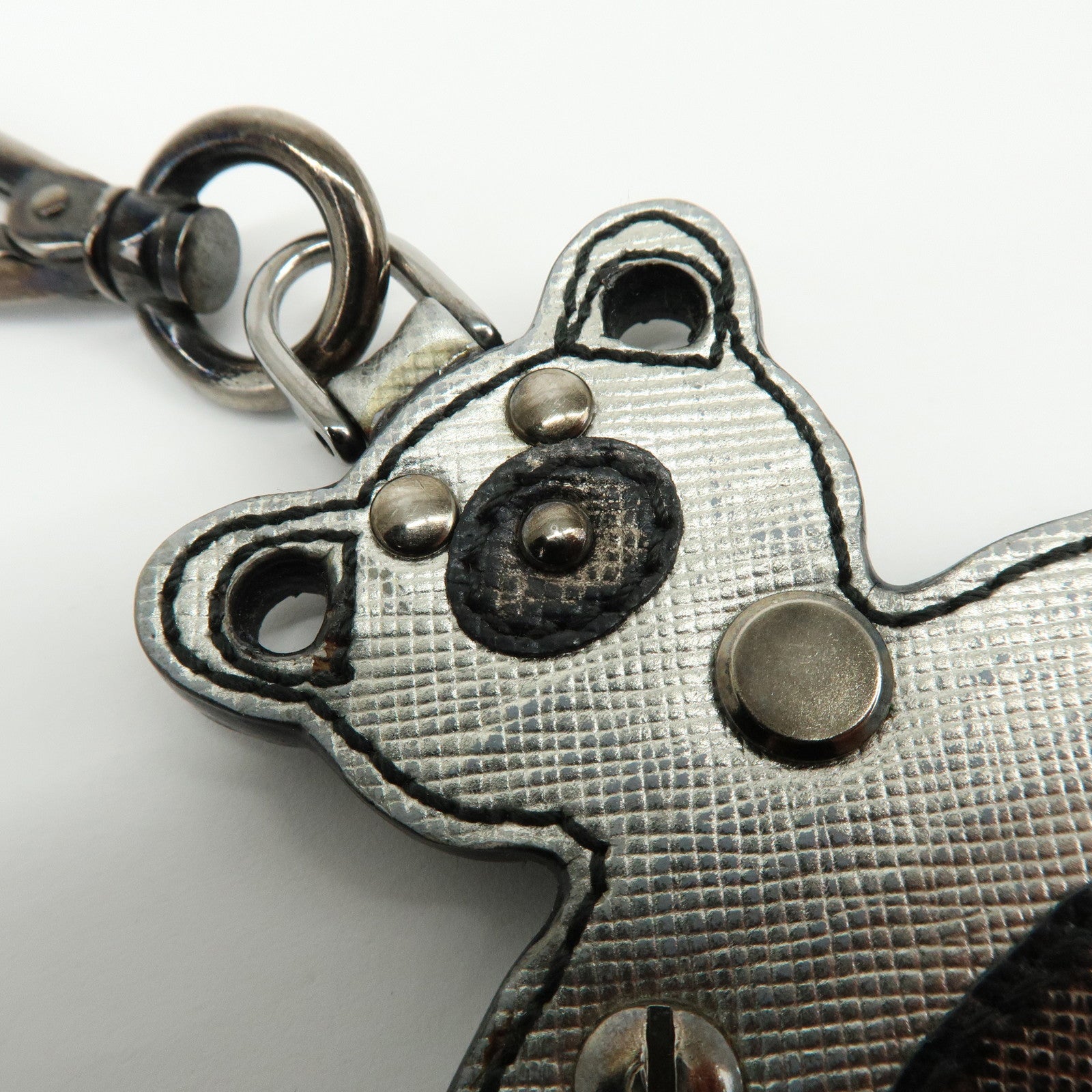 PRADA Saffiano Leather Bear Motif Bag Key Charm Silver