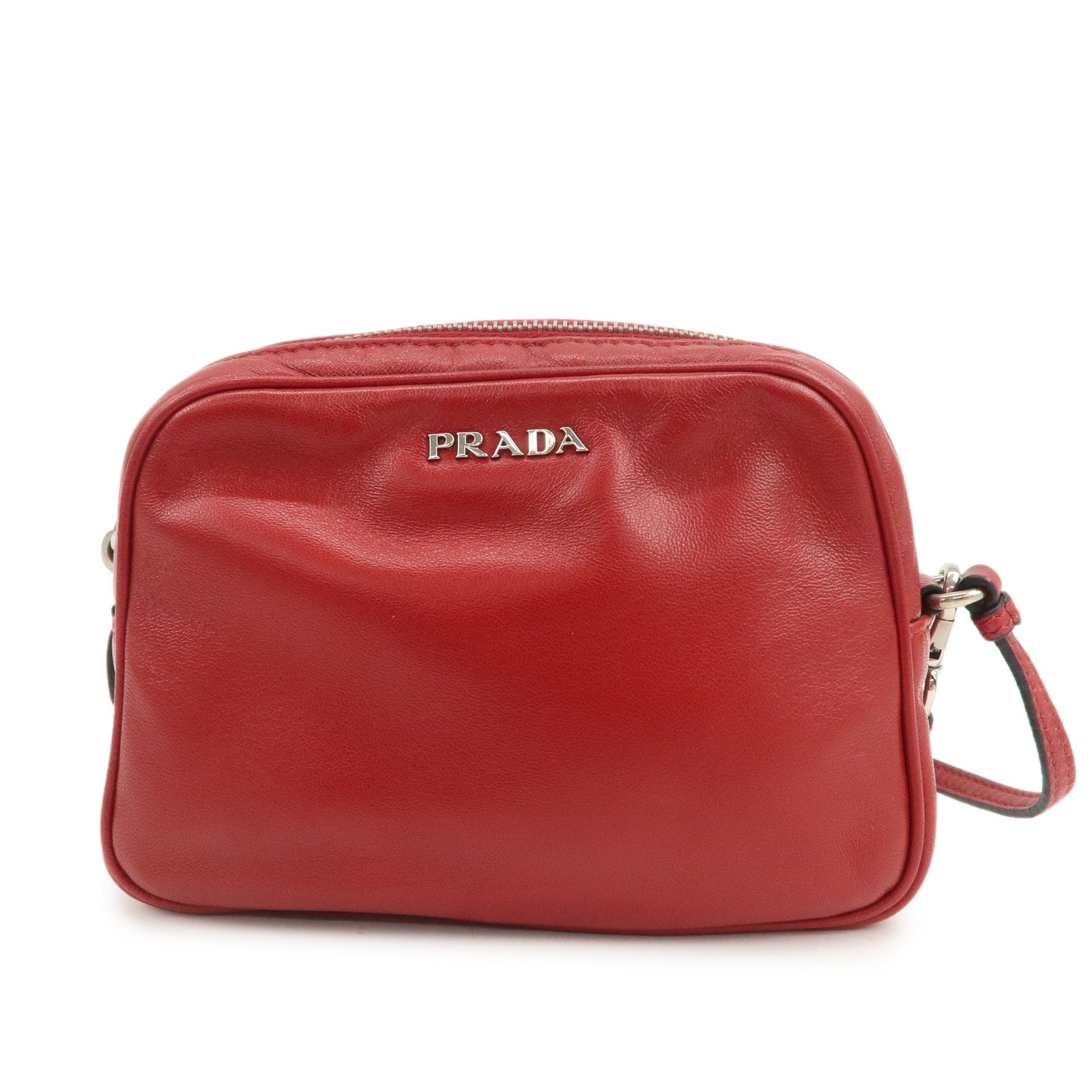 PRADA Logo Leather MiniPouch Wristlet Bag Red