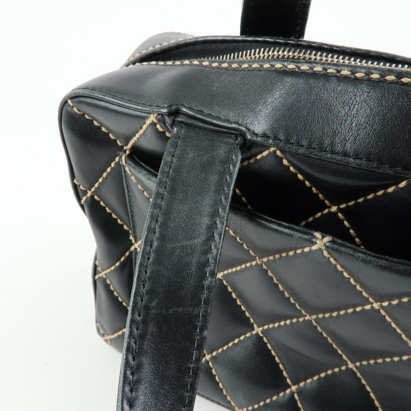 CHANEL Wild Stitch COCO Mark Calf Leather Boston Bag Black A18121