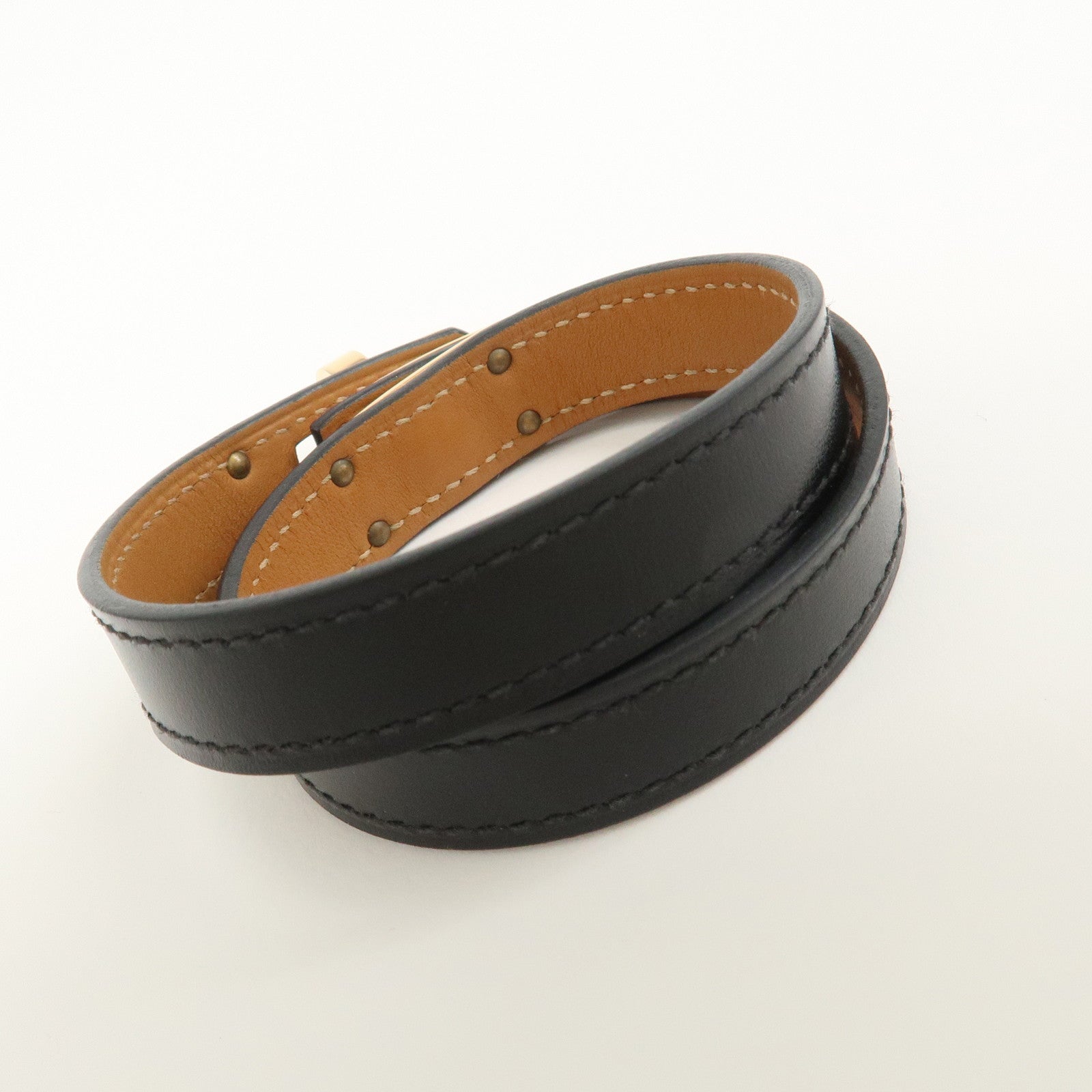 HERMES Kelly Double Tour Bracelet Bangle U Stamped Black Gold