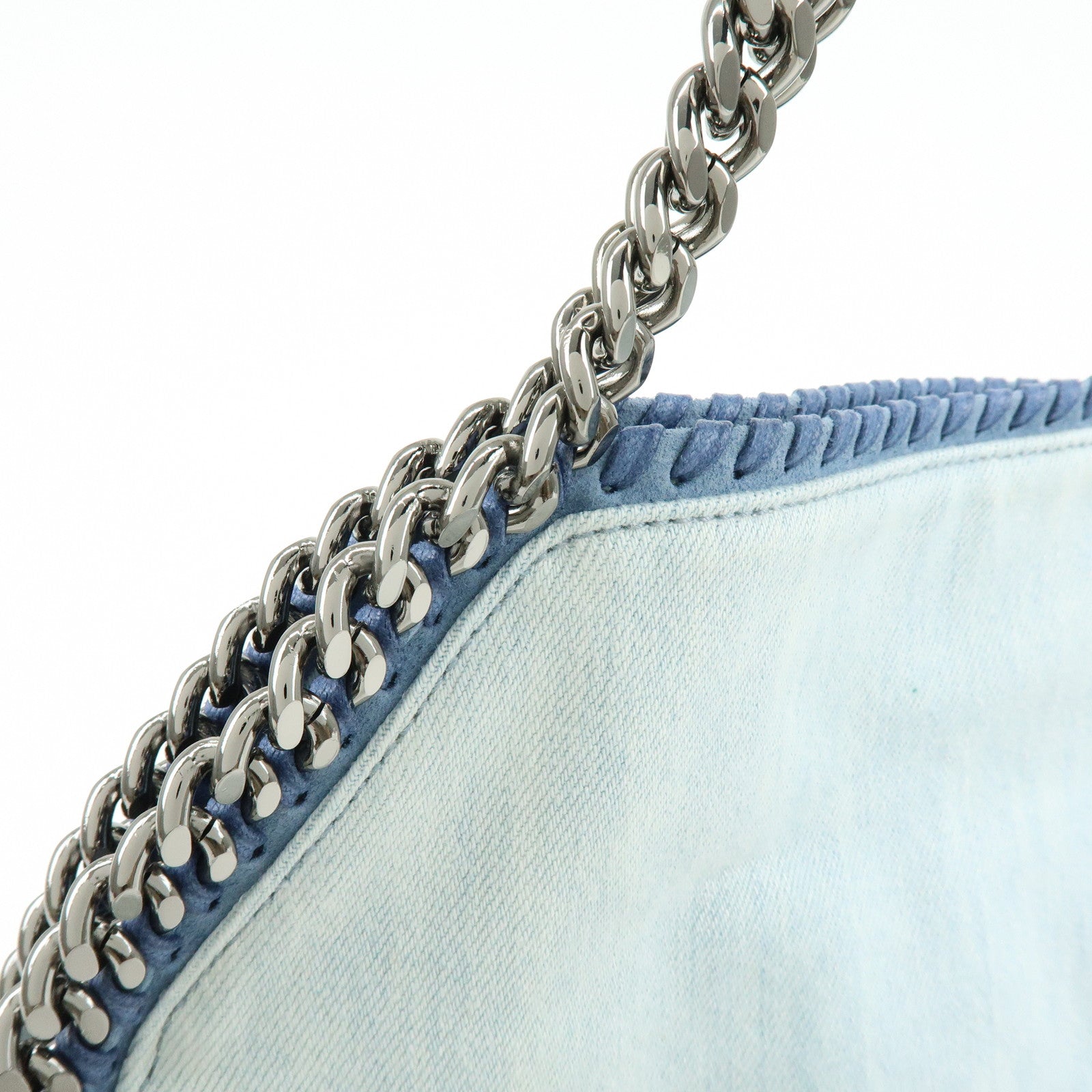 STELLA MCCARTNEY Falabella Embroidery Denim Shoulder Bag Light Blue