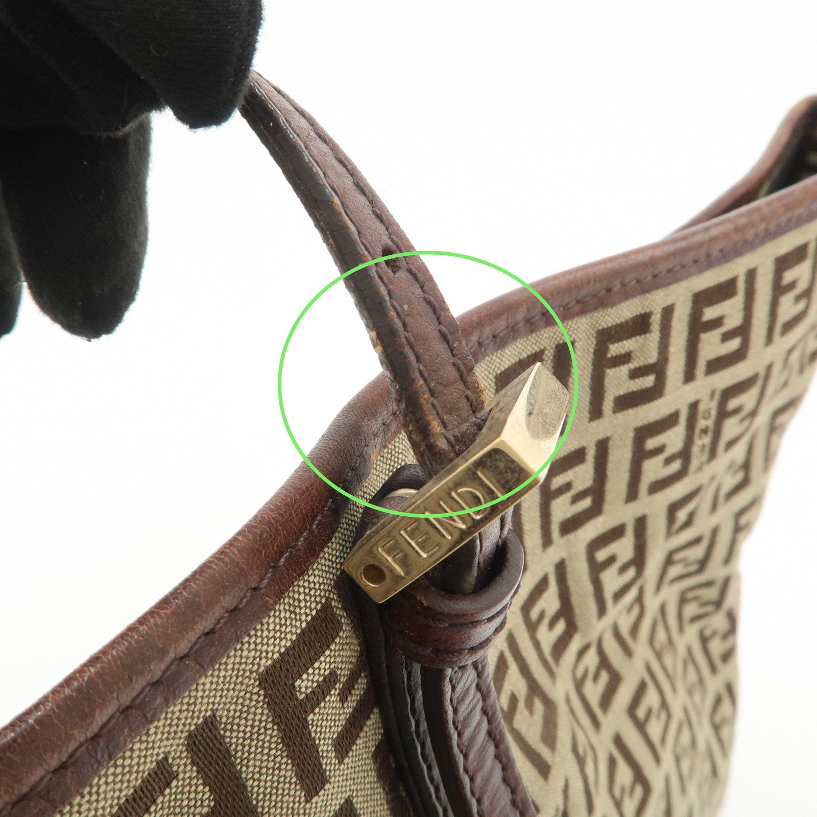 FENDI Zucchino Canvas Leather Tote Shoulder Bag Beige Brown 8BH127