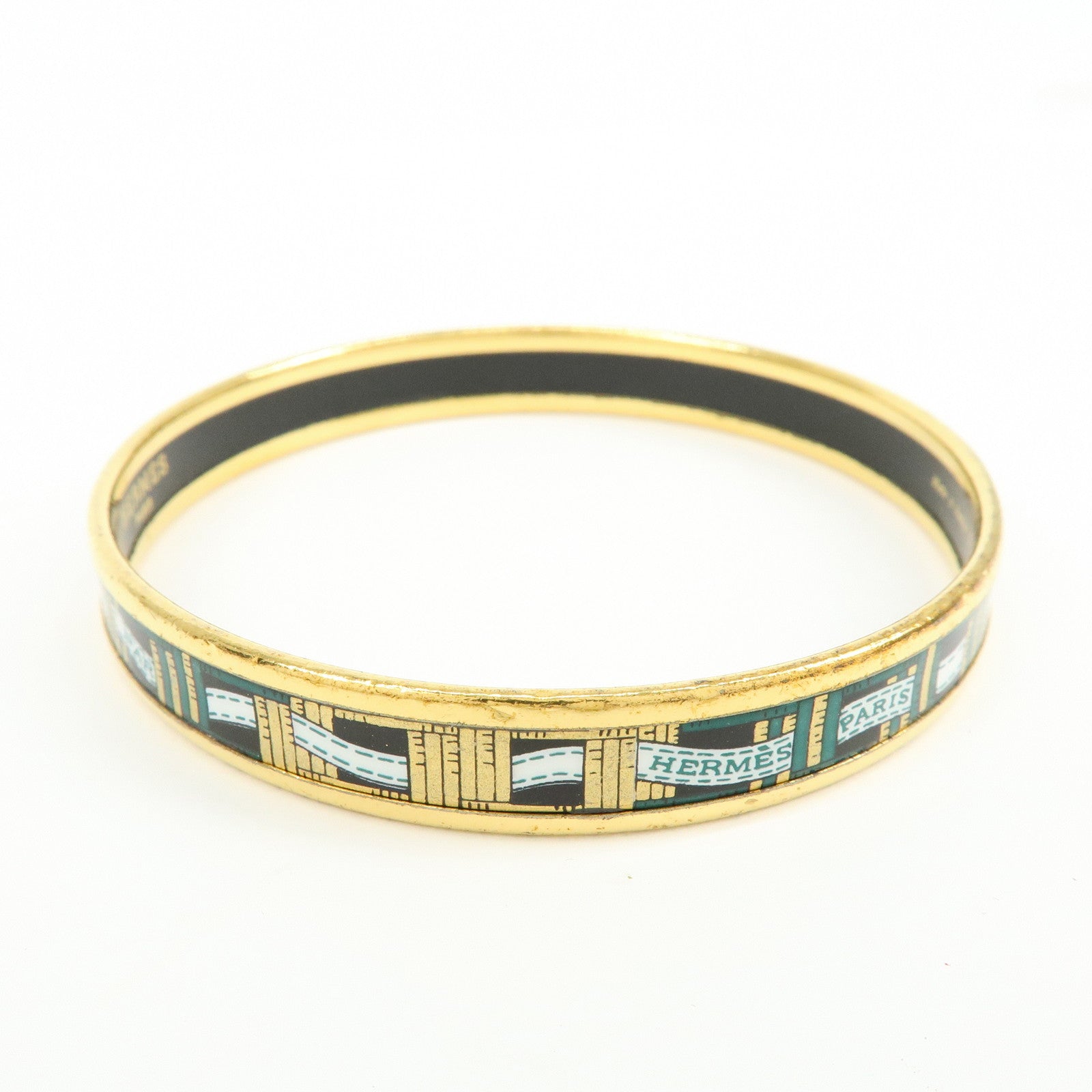HERMES Email PM Bracelet Bangle Gold Green