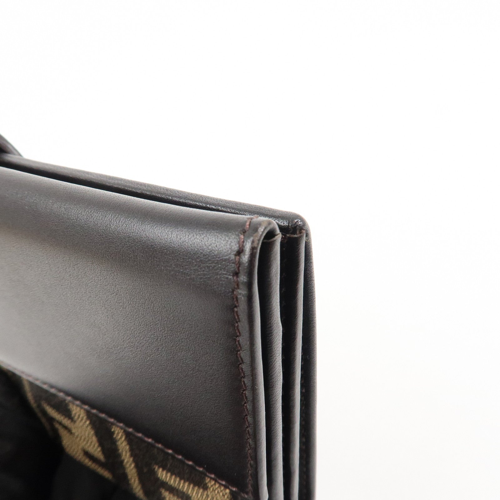 FENDI Canvas Leather Bi-fold Long Wallet Brown 8M0112