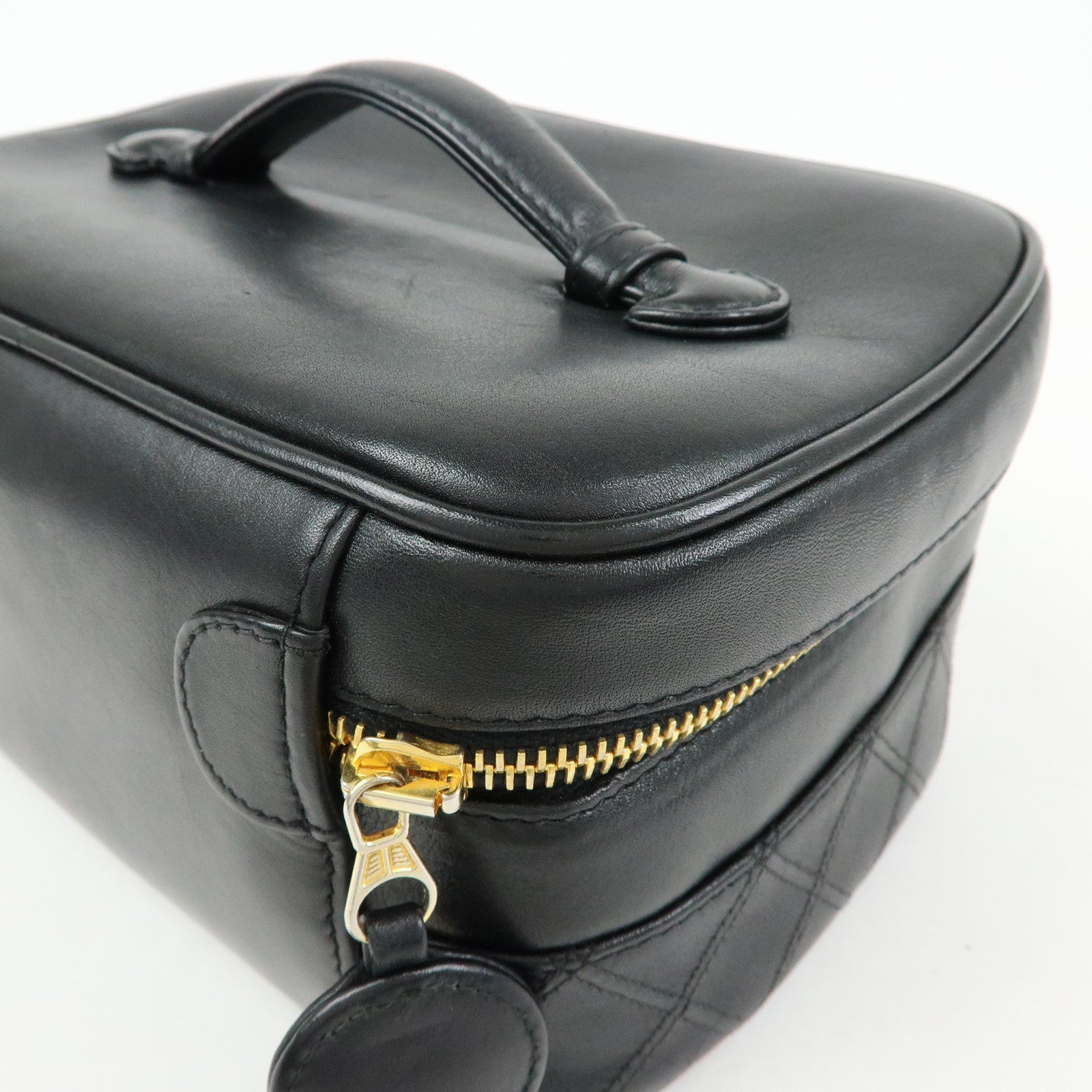 CHANEL Bicolore COCO Mark Lamb Skin Cosmetic Case Black A01618