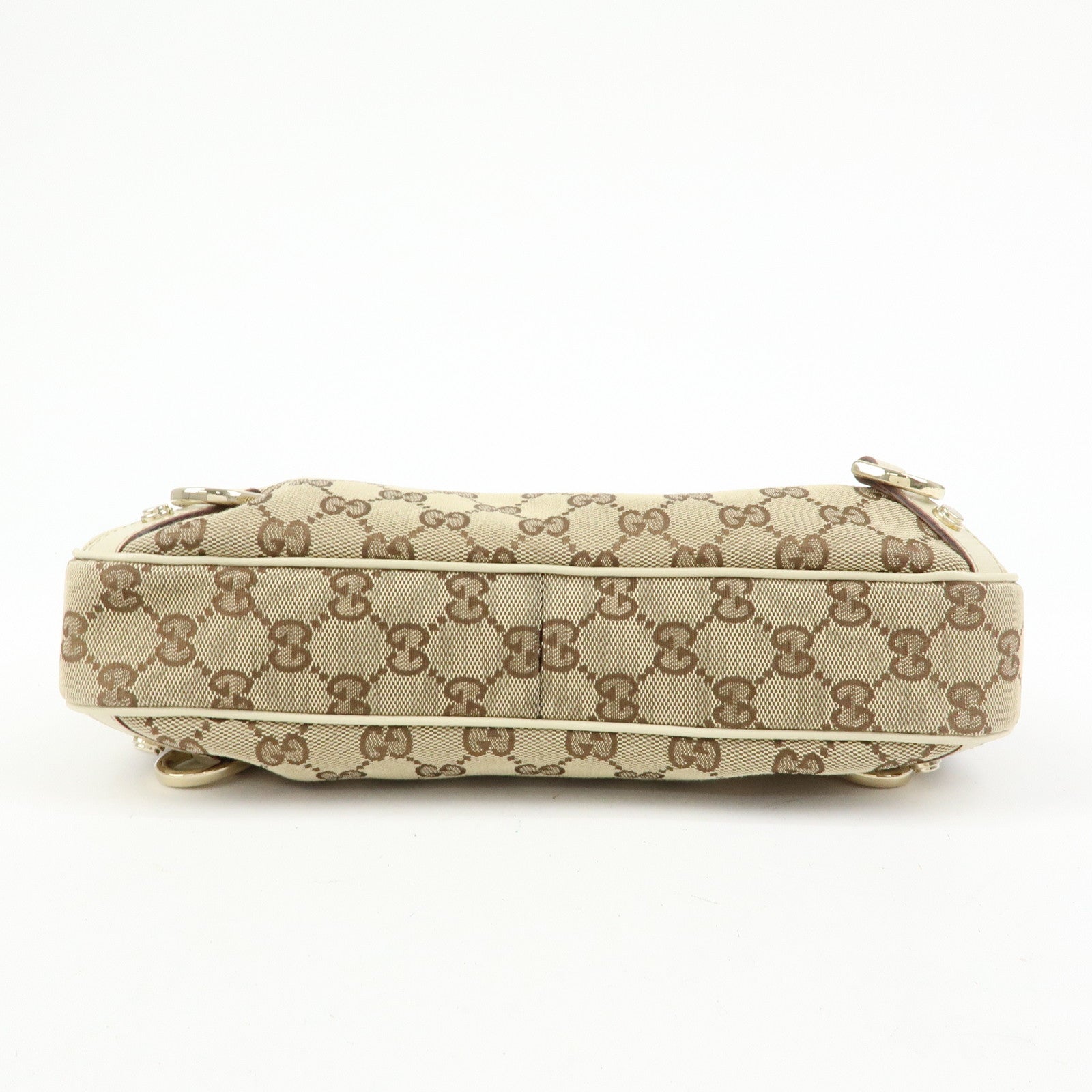 GUCCI Abbey GG Canvas Leather Shoulder Bag Beige White 130738