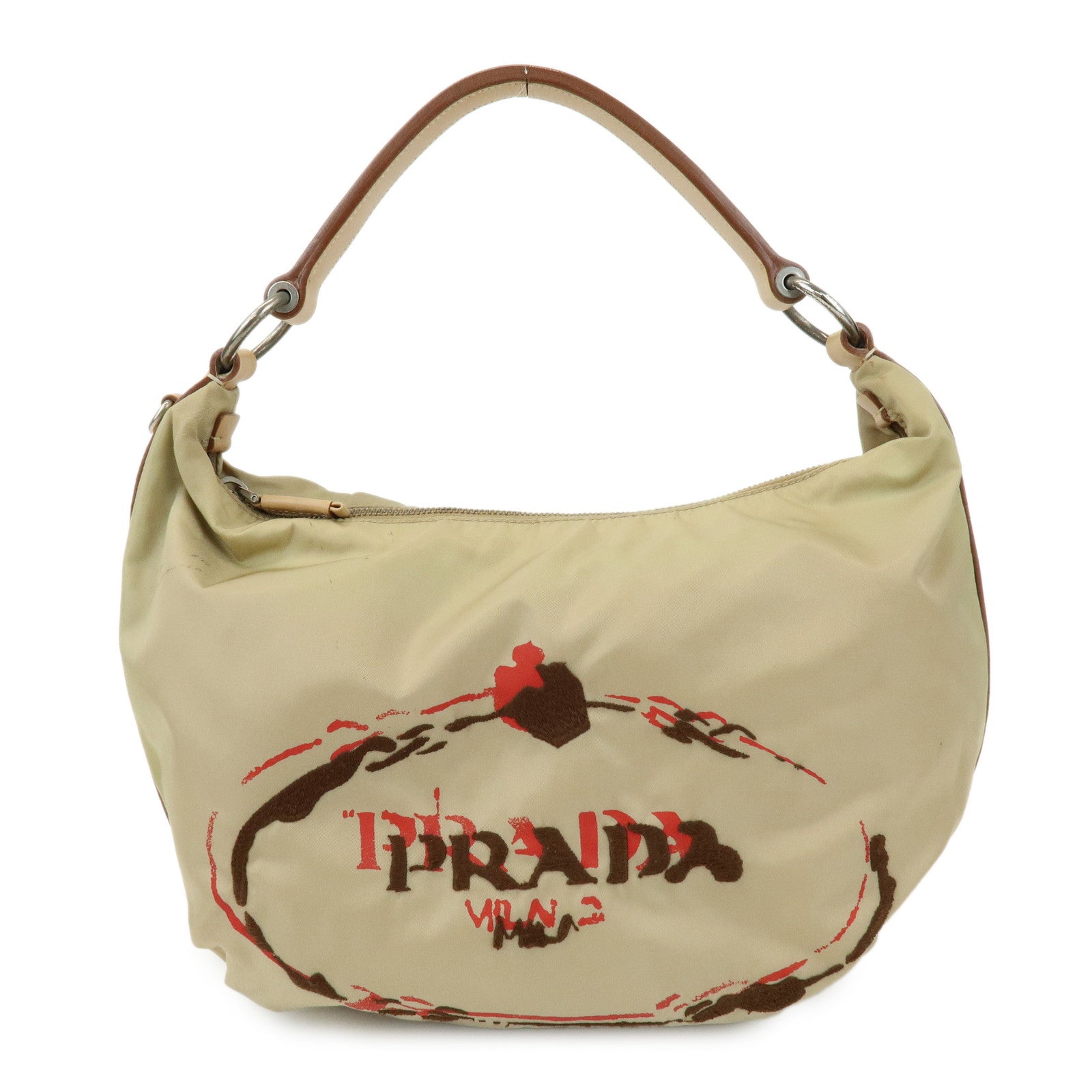 PRADA Logo Nylon Leather Shoulder Bag Hand Bag Beige BR3315