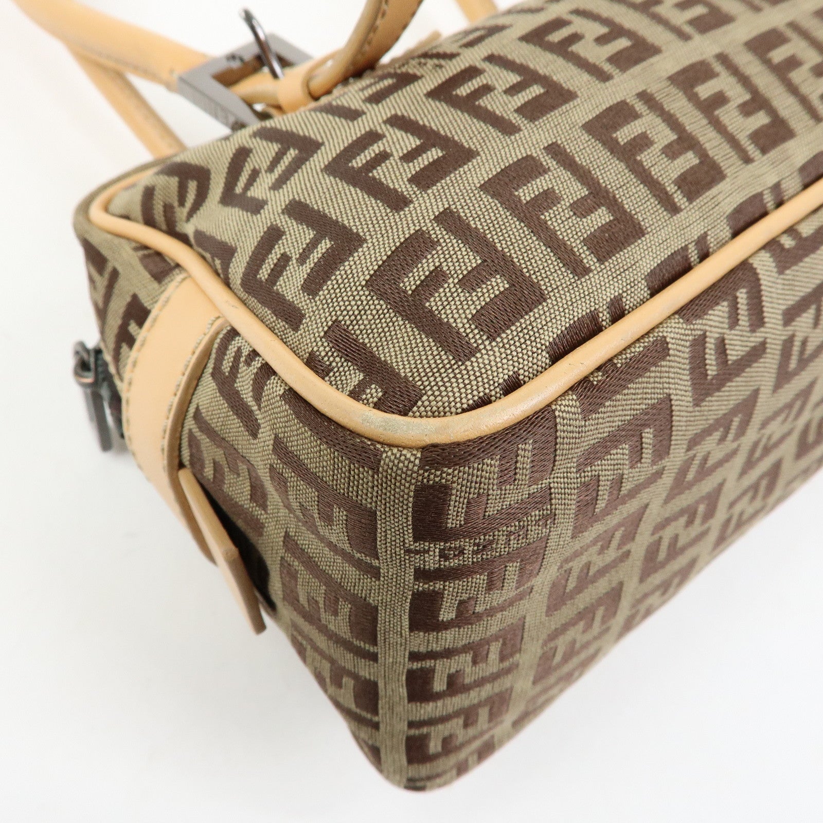 FENDI Zucchino Canvas Leather Small Boston Hand Bag Brown 8BN004