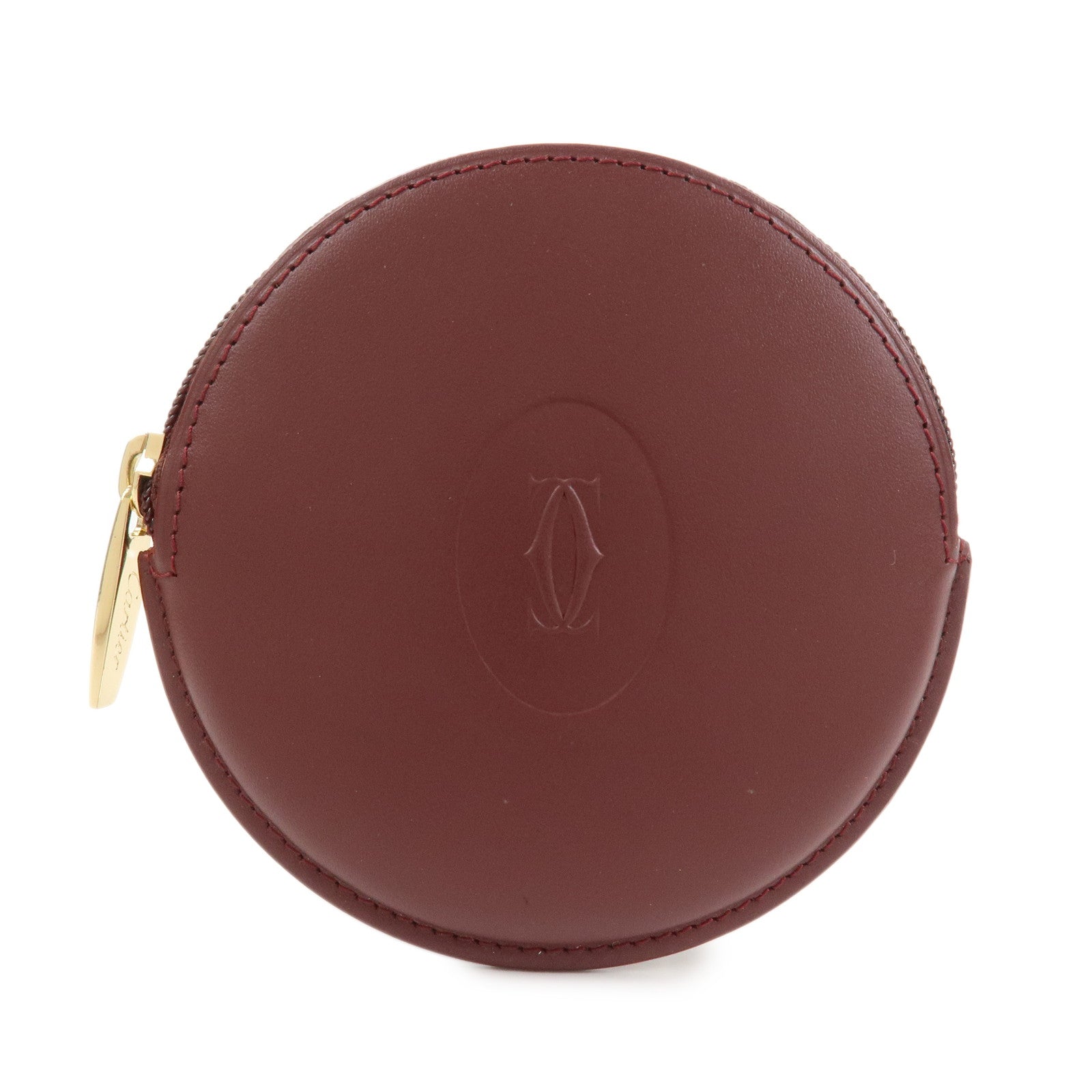 Cartier Must Line Leather Coin Case Coin Purse Wine Red