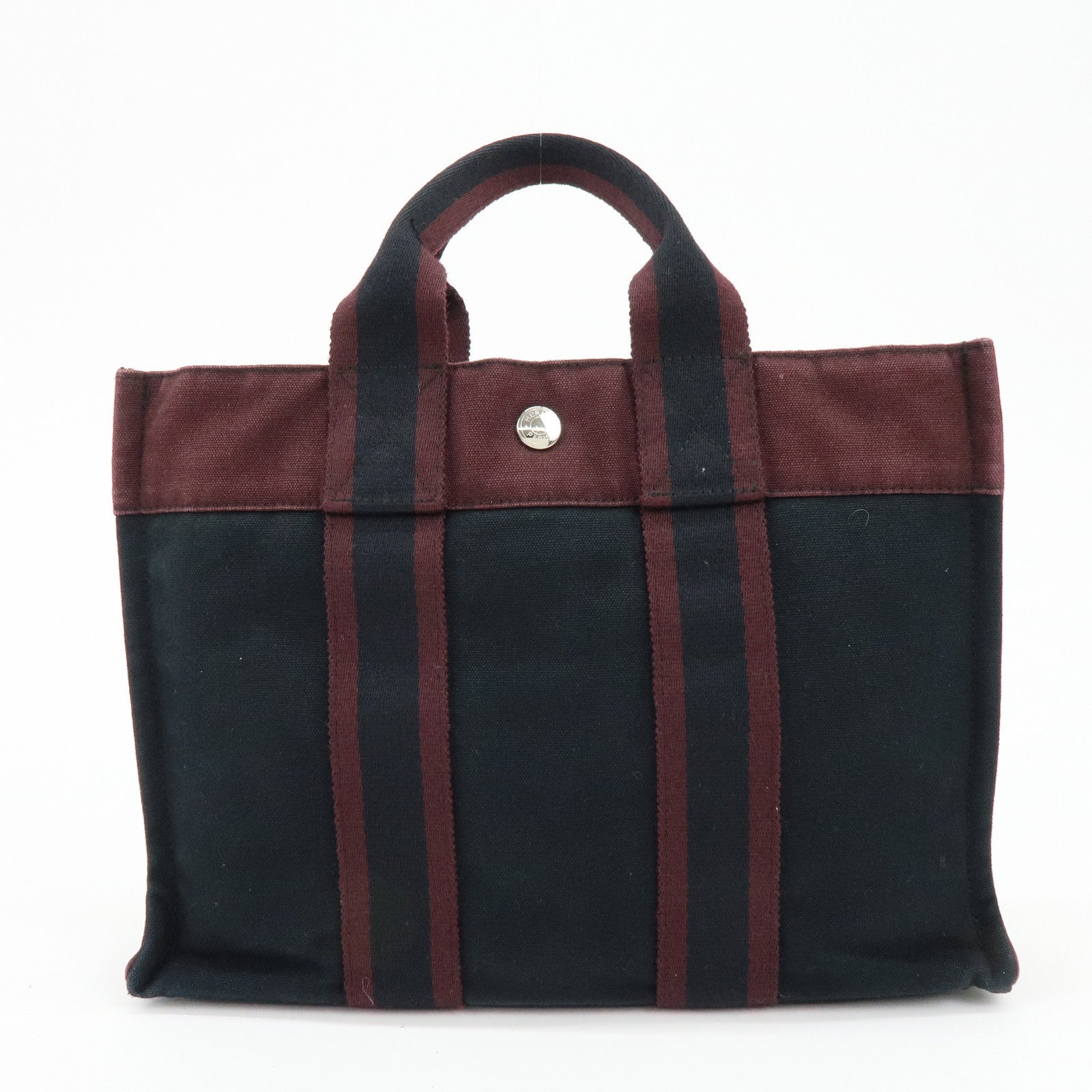 HERMES Fourre Tout PM Canvas Hand Bag Tote Bag Black Bordeaux