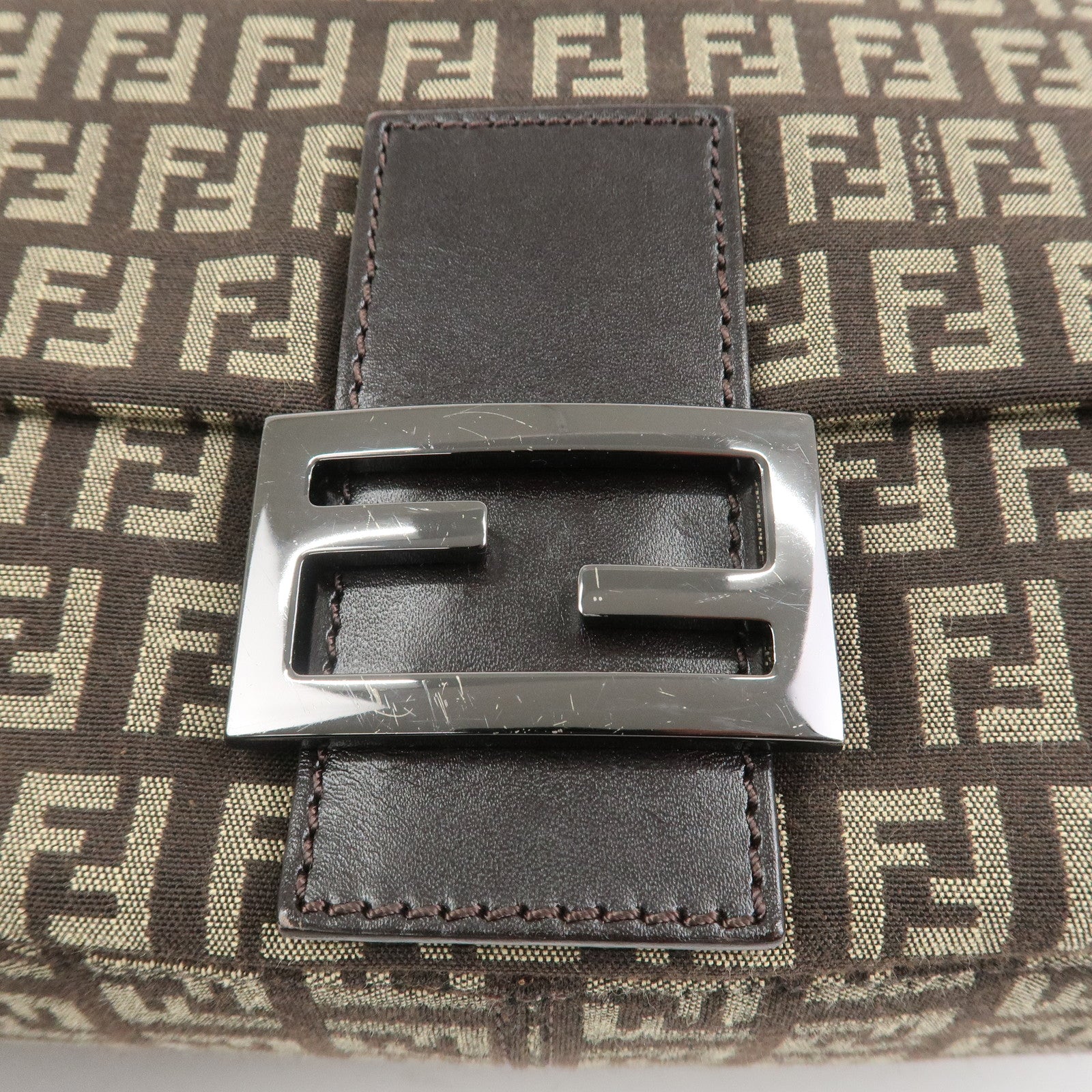 FENDI Mamma Baguette Zucchino Shoulder Bag Brown Beige 8BR001