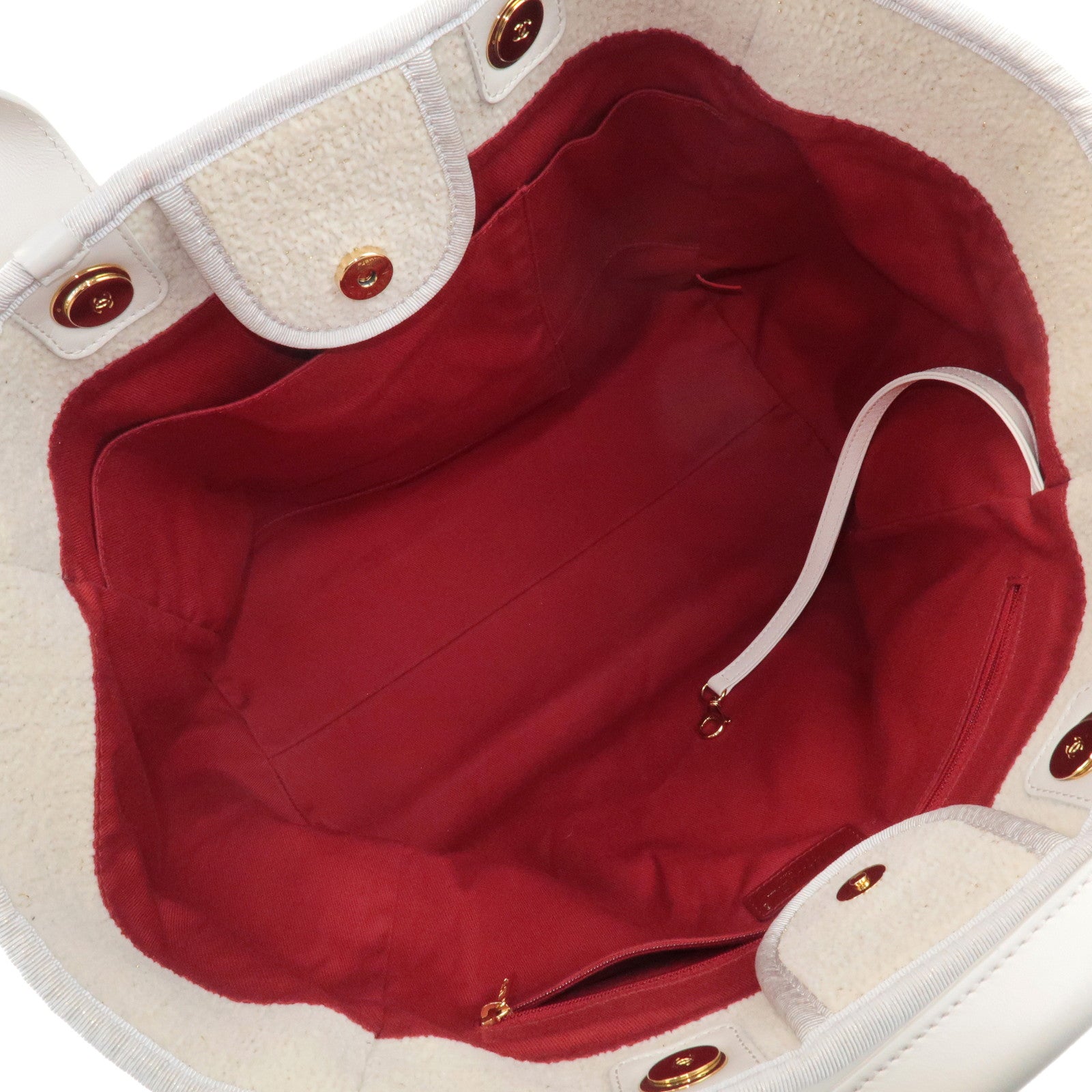 CHANEL Deauville 2Way Leather Tweed Tote Shoulder Bag Ivory Used