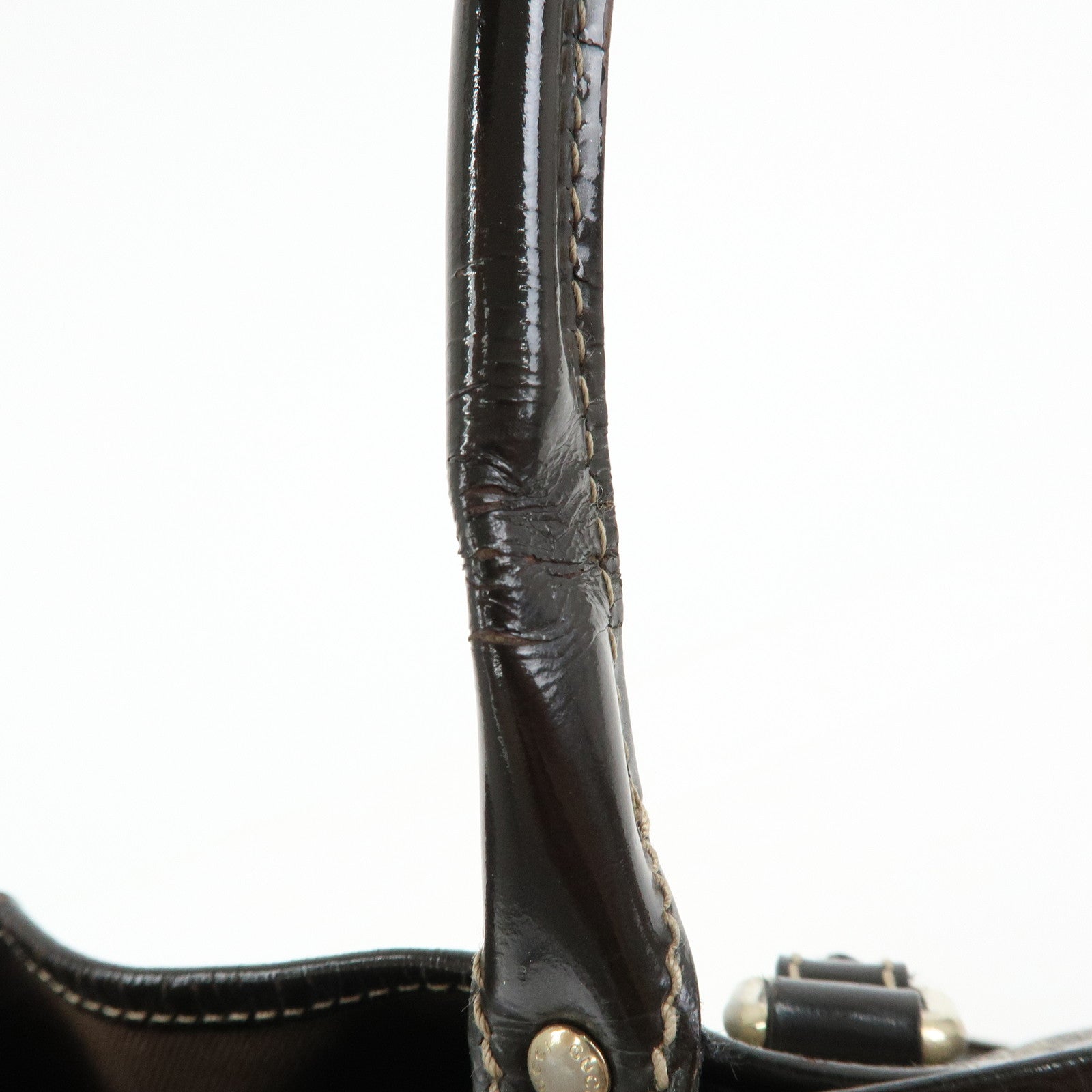 GUCCI GG Supreme Patent Leather Tote Bag Shoulder Bag Beige 197953