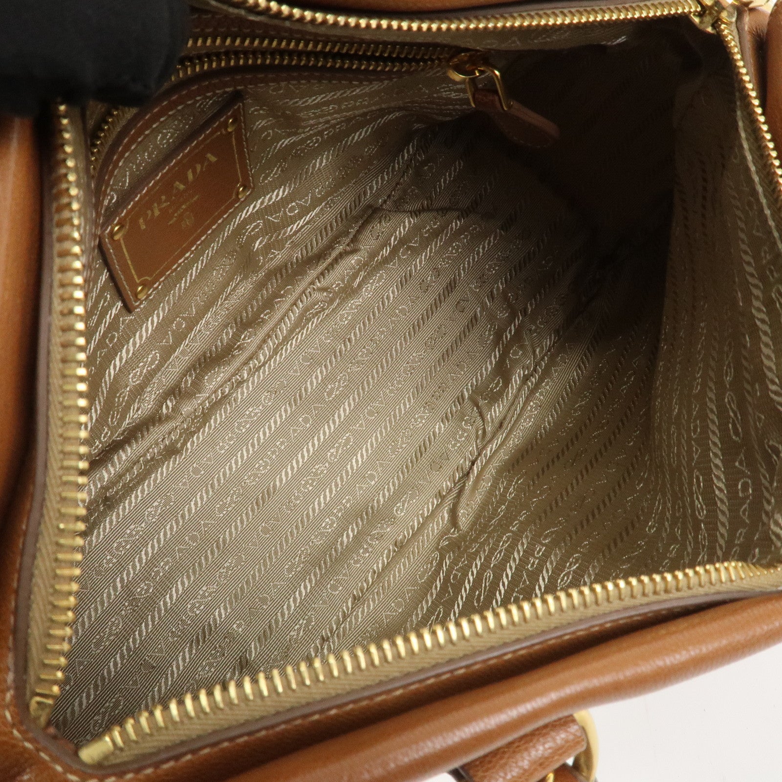 PRADA Logo Jacquard Leather 2Way Bag Hand Bag Brown BN1839