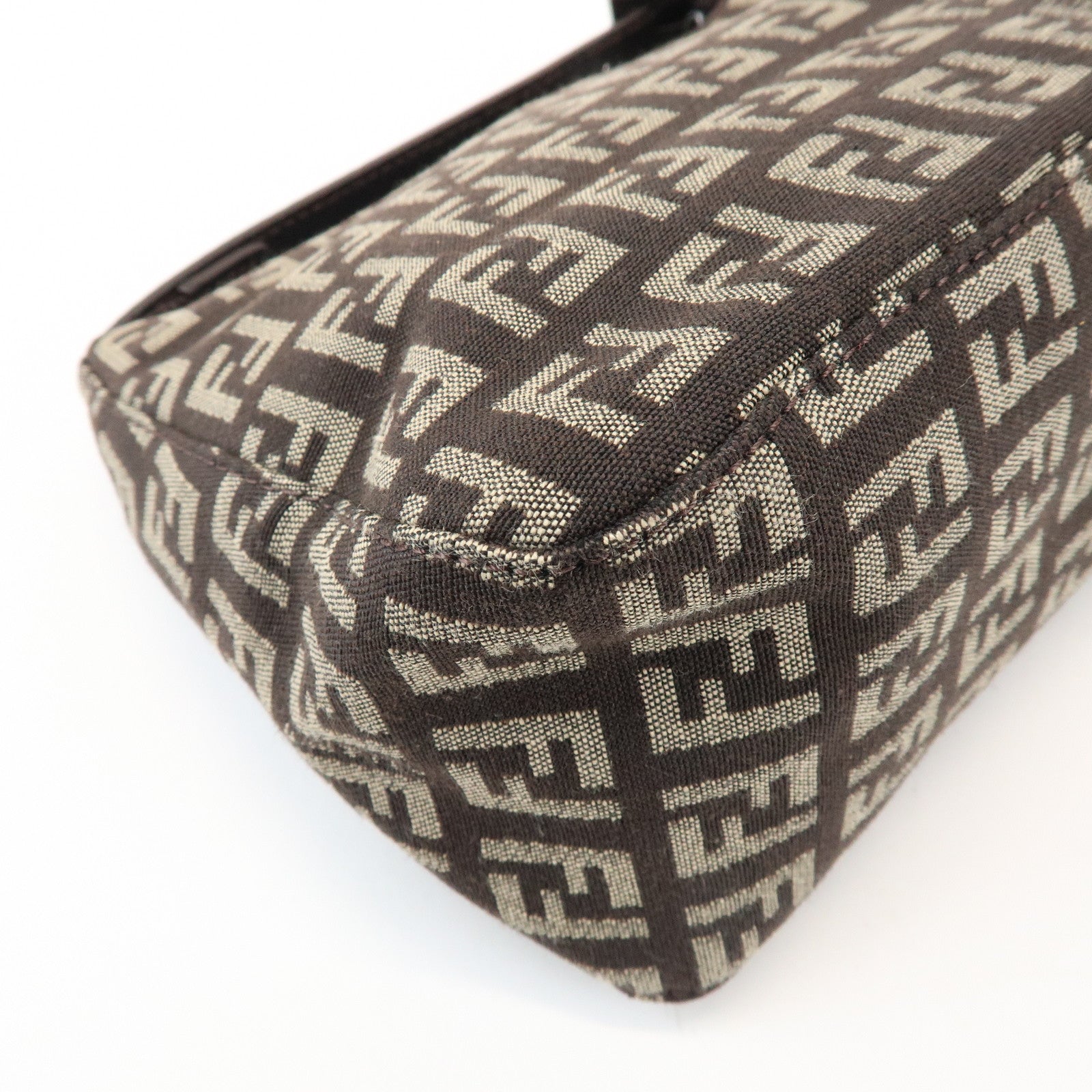 FENDI Zucchino Canvas Leather Hand Bag Pouch Bag Brown 8N00001