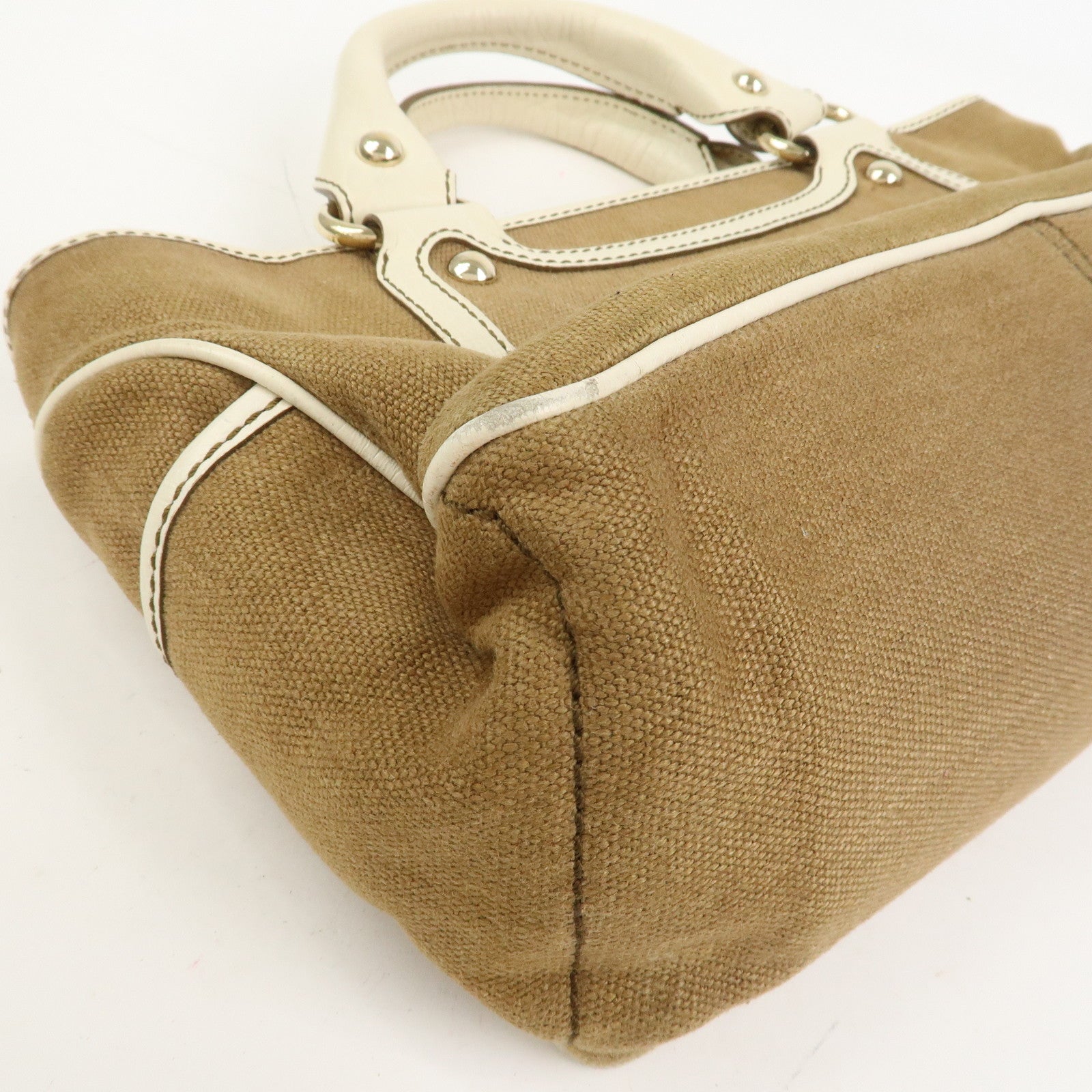 CELINE Canvas Leather Boogie Bag Hand Bag Macadam Motif Brown Ivory