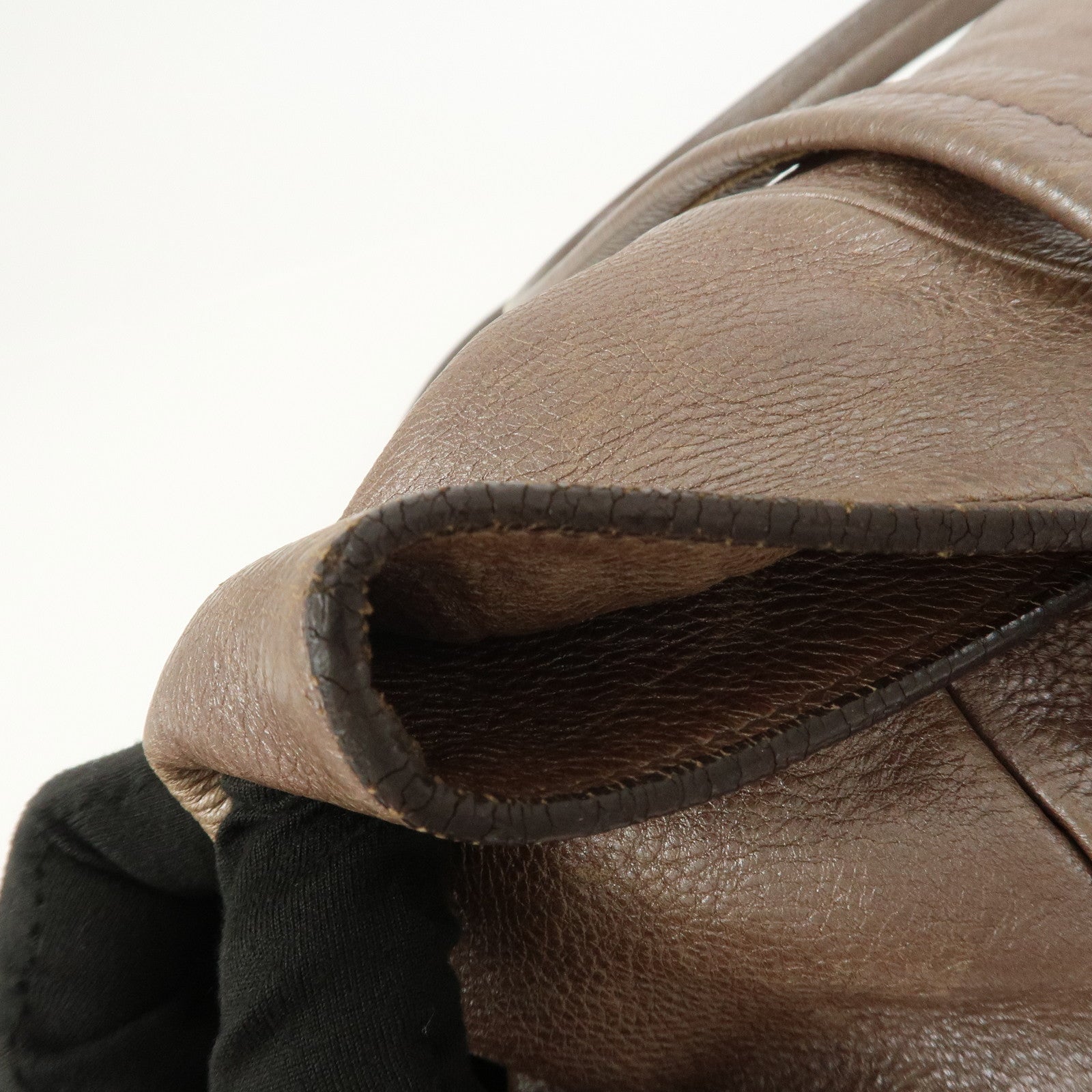 PRADA Logo Leather Shoulder Bag Hand Bag Metallic Brown BR3901
