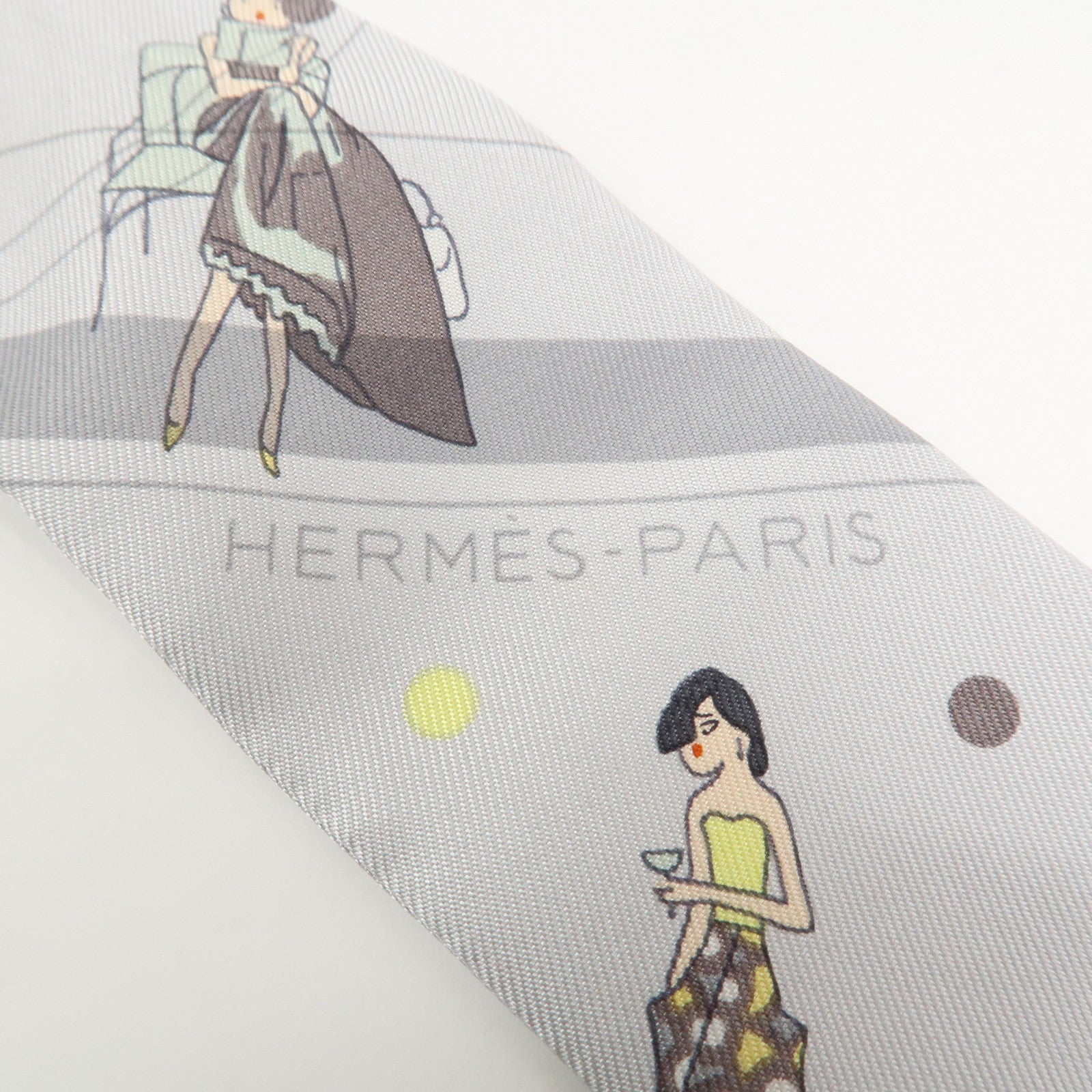 HERMES Twilly Silk 100% Ex-Libris Les Parisiennes Scarf Gray