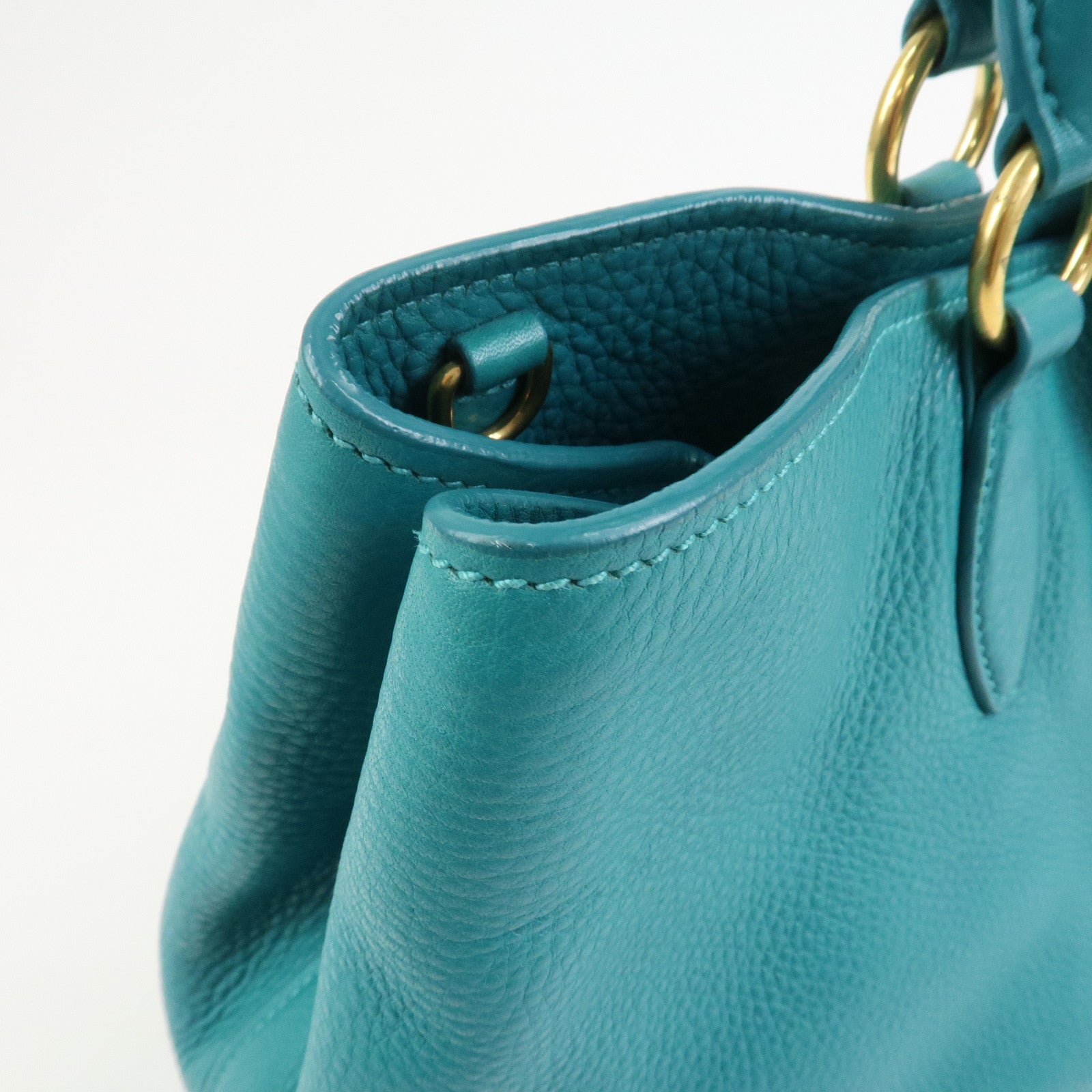 MIU MIU Logo Leather Shoulder Bag Hand Bag Green