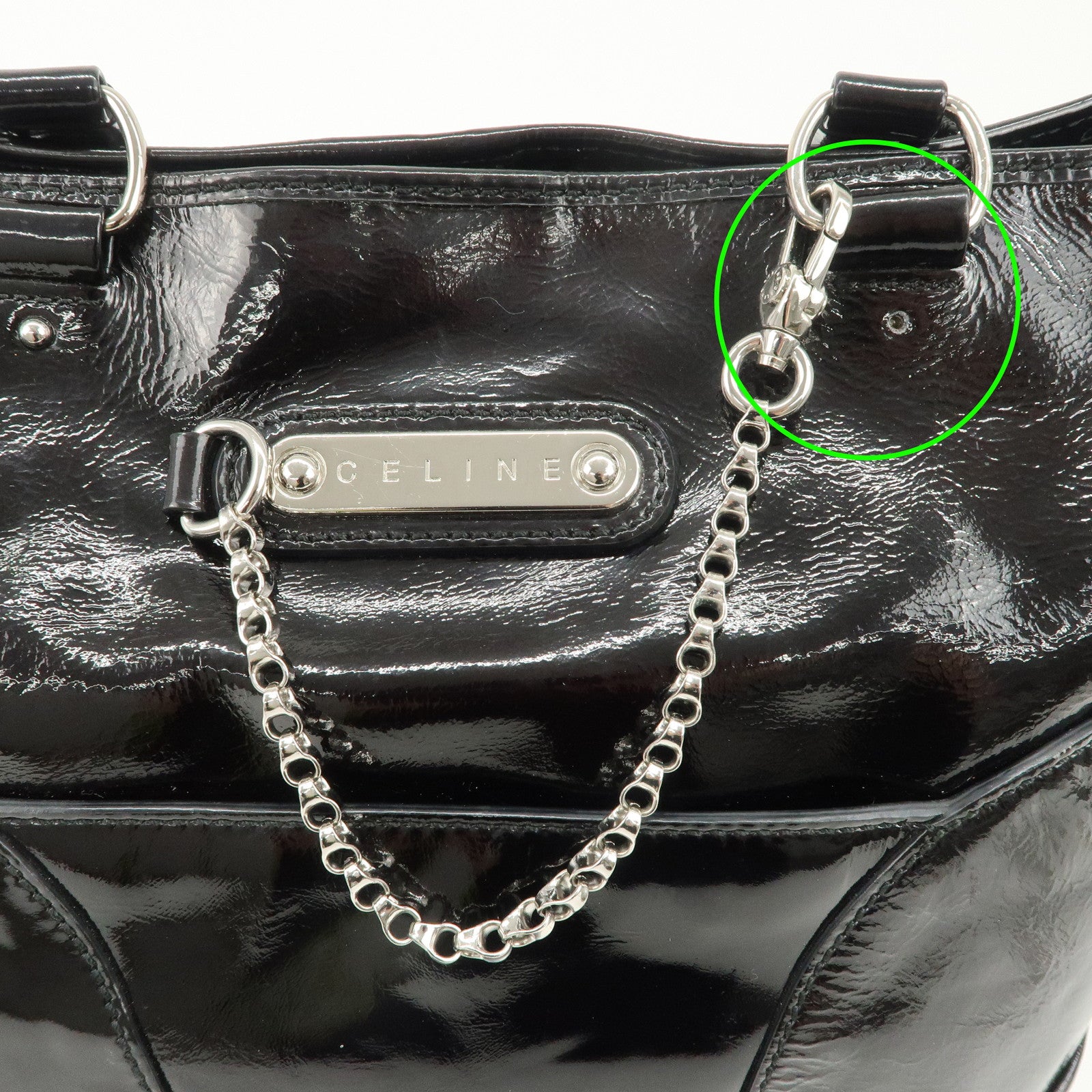 CELINE Logo Patent Leather Tote Bag Hand Bag Shoulder Bag Black