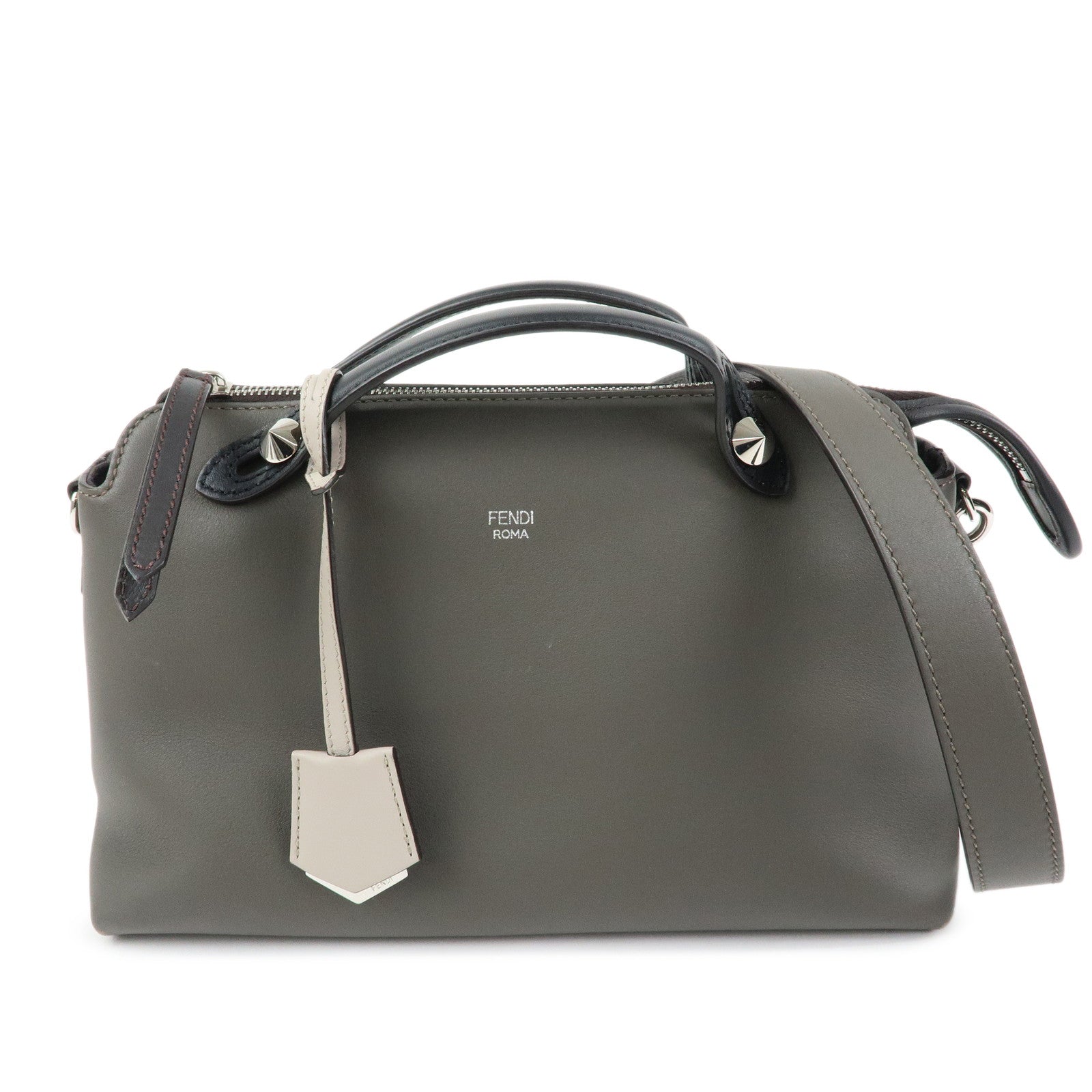 FENDI By The Way Medium Leather 2Way Bag Hand Bag Gray 8BL146