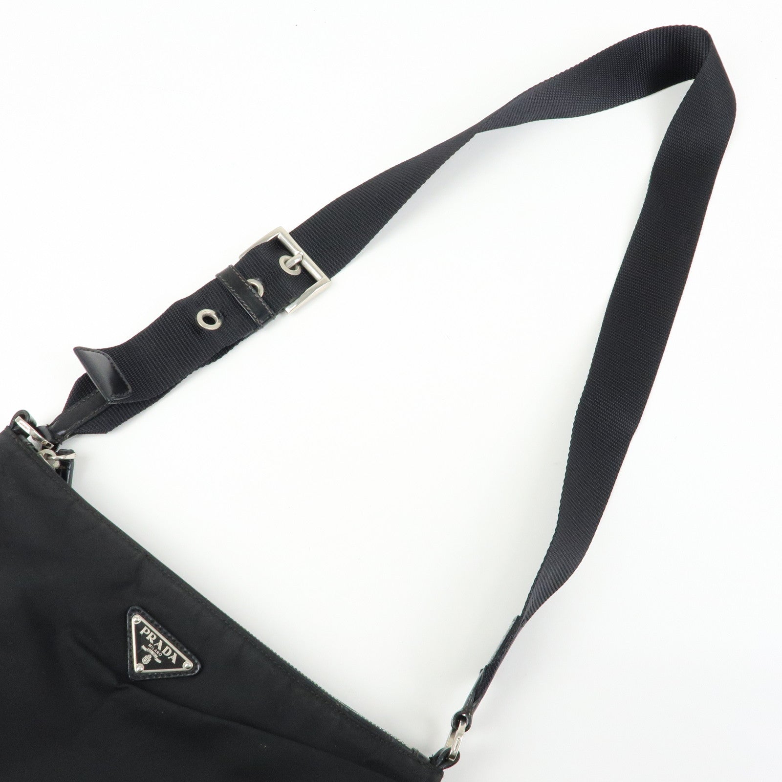 PRADA Triangle Logo Nylon Leather Shoulder Bag Black BT0326