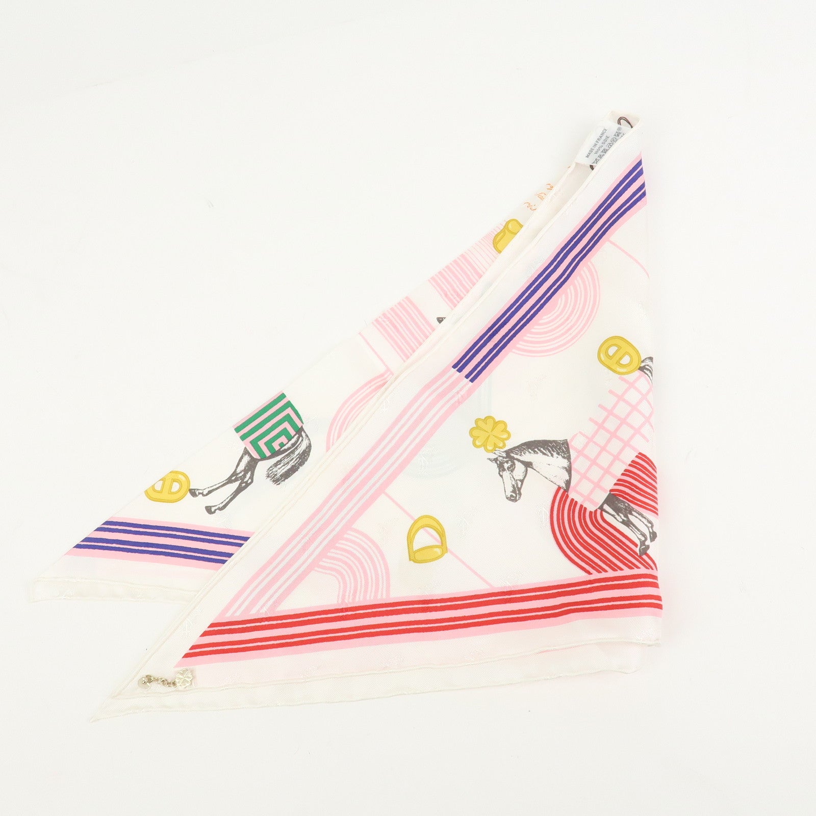 HERMES Pointu Bolduc Silk 100% Scarf Garde Robe Pop White Pink