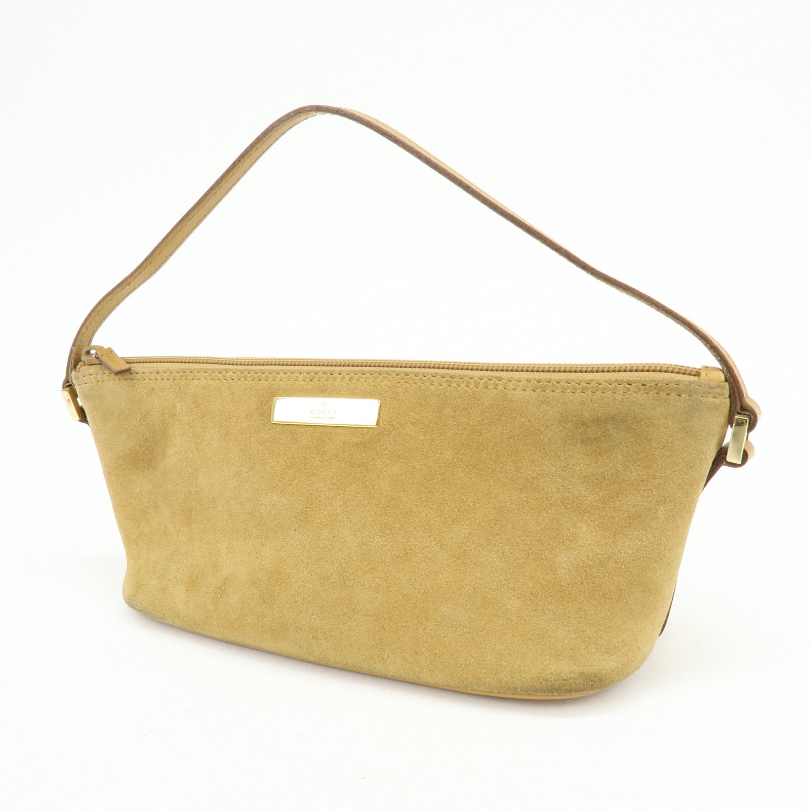 GUCCI Boat Bag Suede Leather Pouch Hand Bag Brown 039.1103