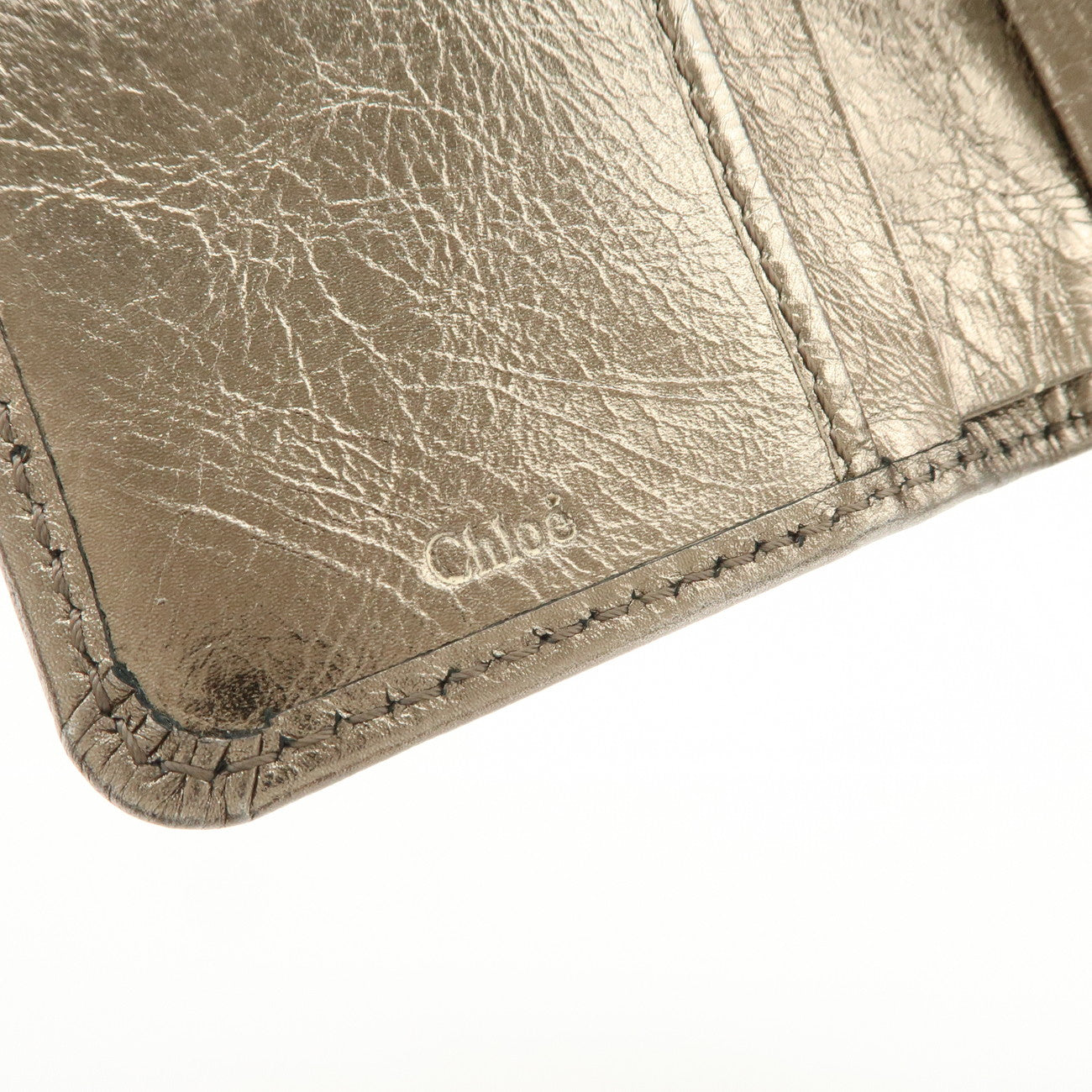 Chloe Harlee Leather Denim Bi-Fold Compact Wallet Silver Blue