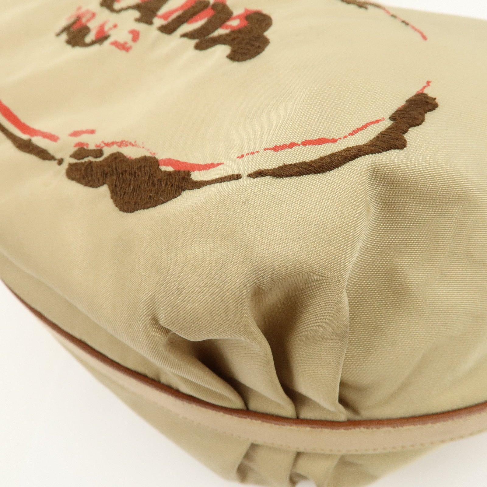 PRADA Logo Nylon Leather Shoulder Bag Hand Bag Beige BR3315