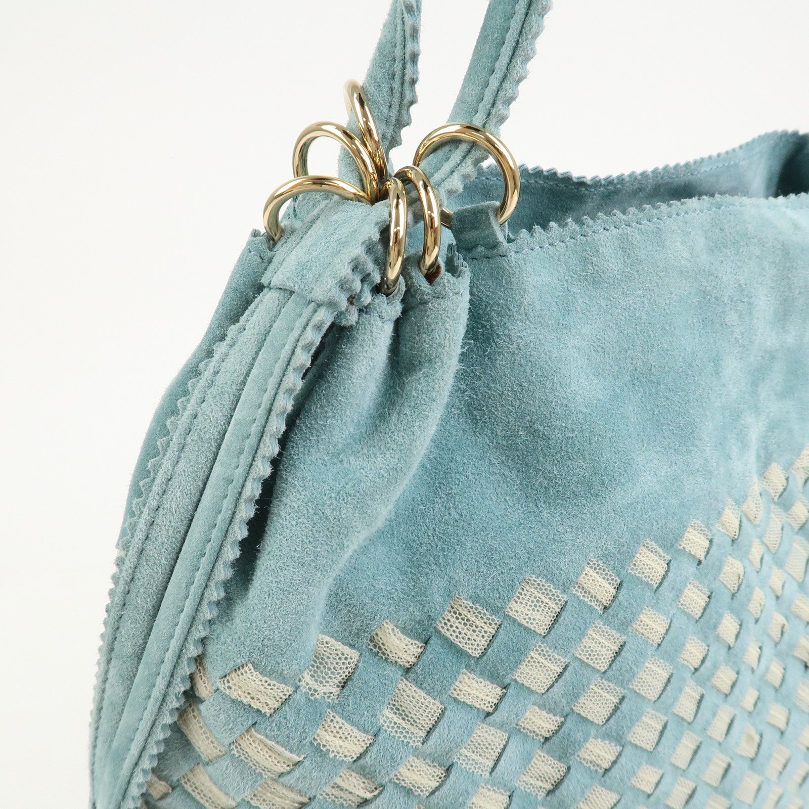 BOTTEGA VENETA Intrecciato Suede Shoulder Bag Light Blue 115807