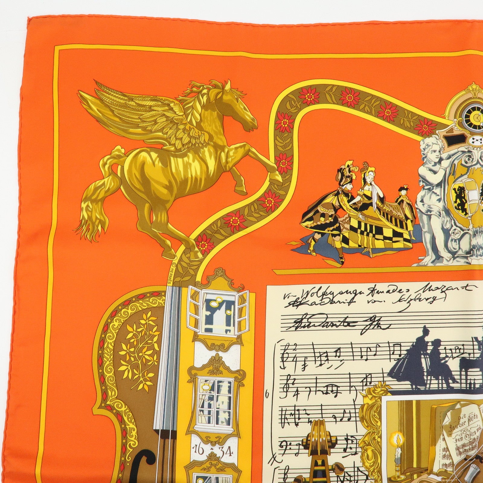 HERMES Carre 90 Silk 100% Scarf IN SALZBURG Orange Gold Brown