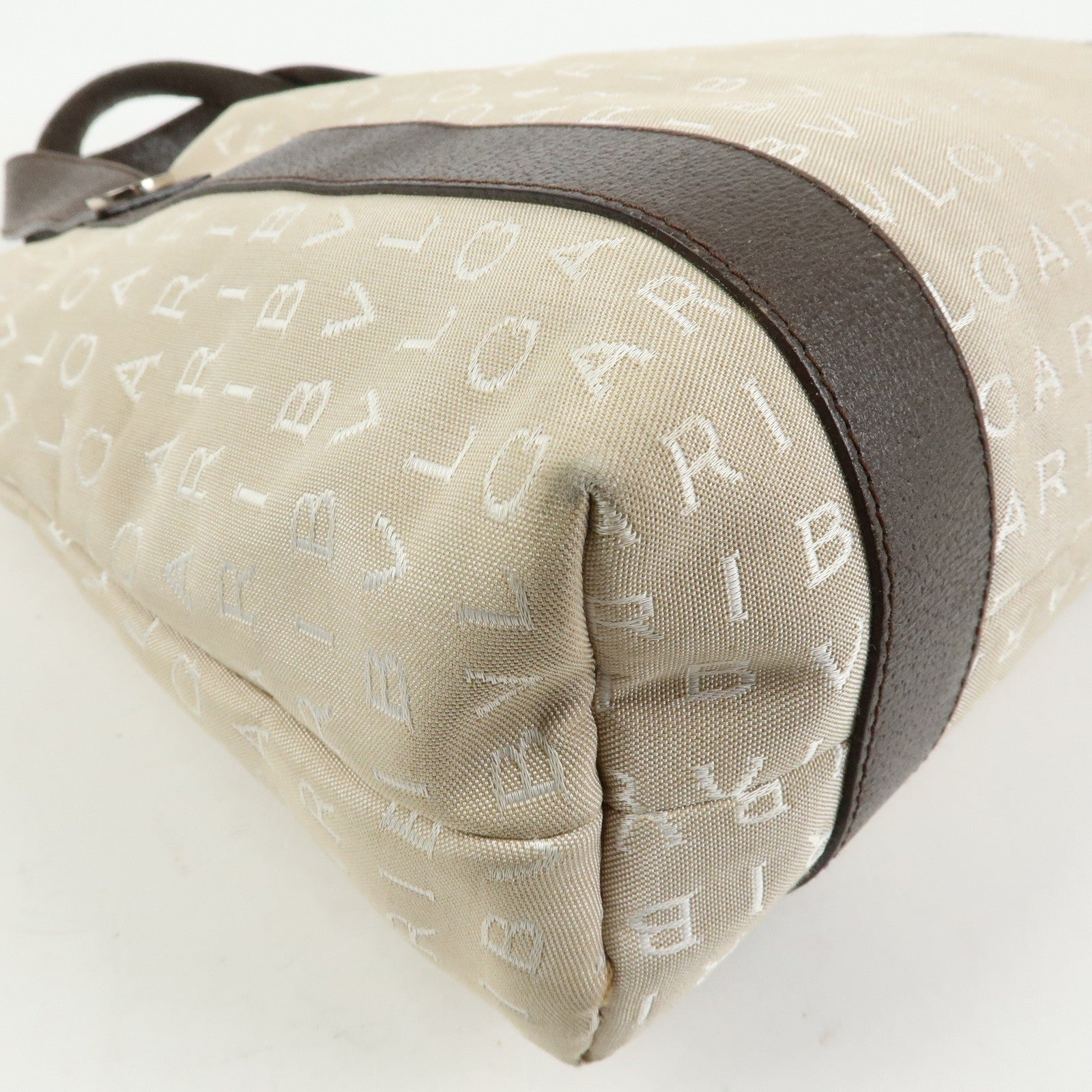 BVLGARI Logo Mania Canvas Leather Tote Bag Hand Bag Beige Brown