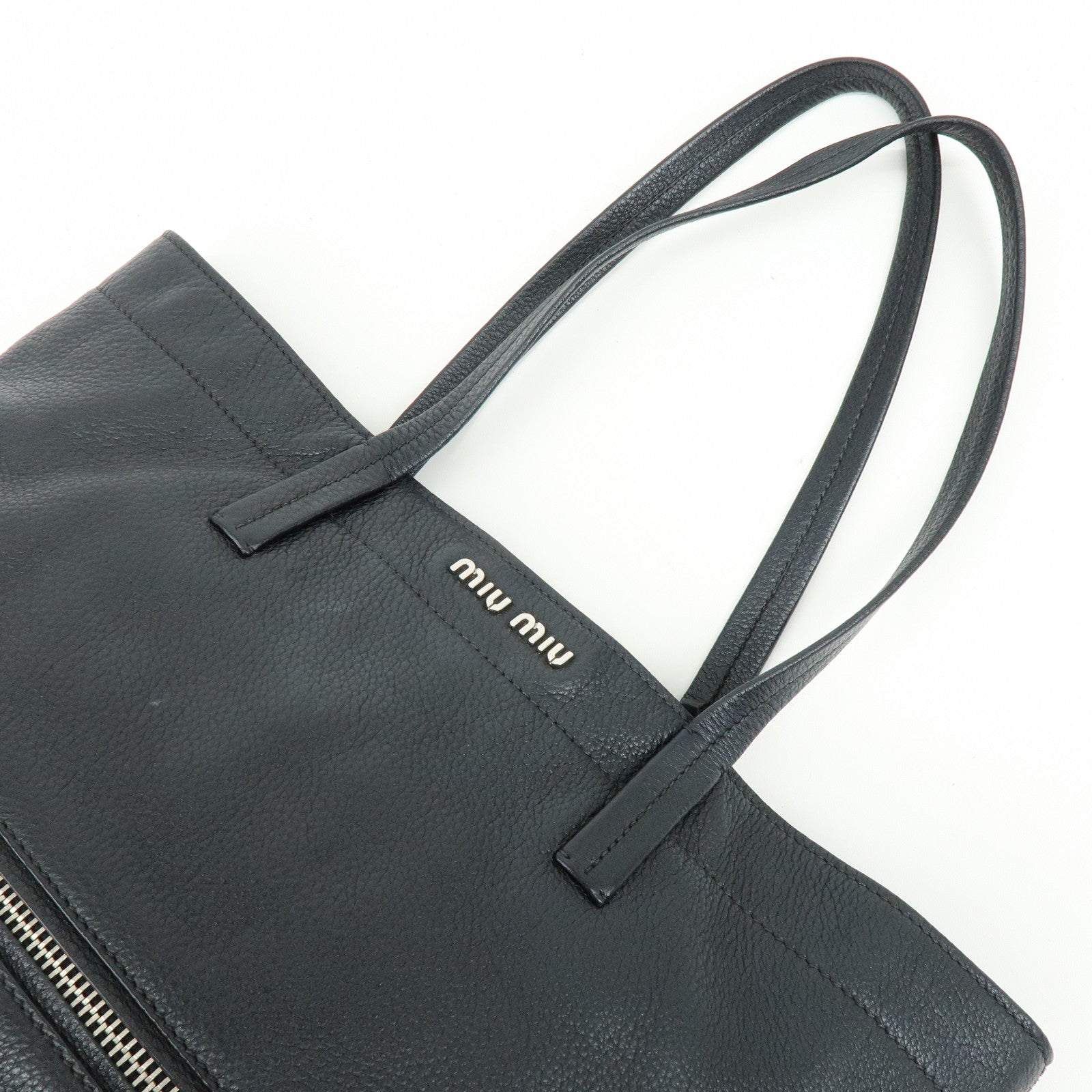 MIU MIU Leather Tote Bag Shoulder Bag Hand Black RR1934