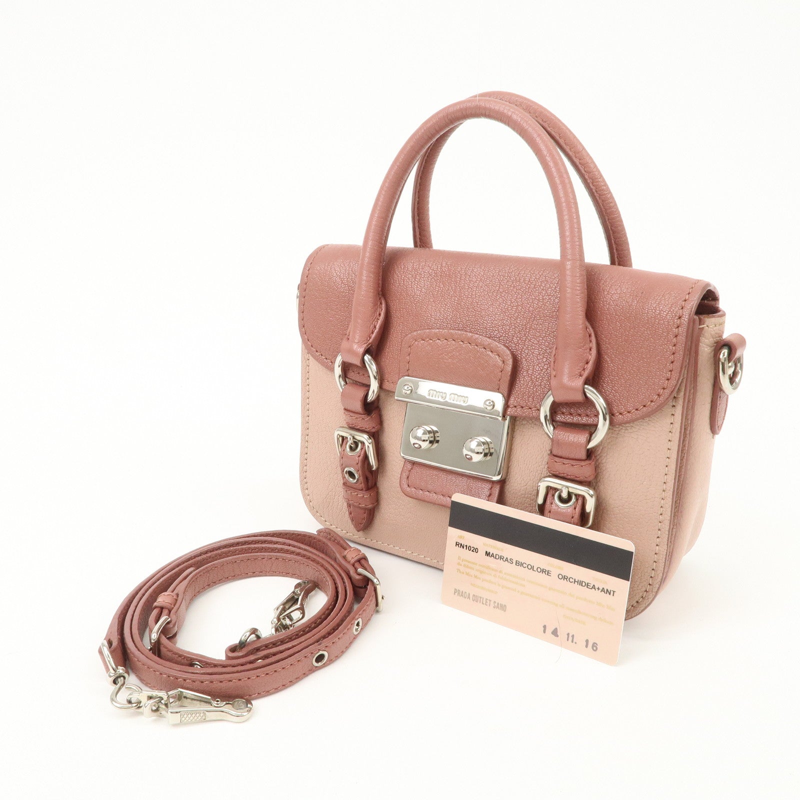 MIU MIU Madras Leather 2WAY Bag Hand Bag Shoulder Bag Pink RN1020