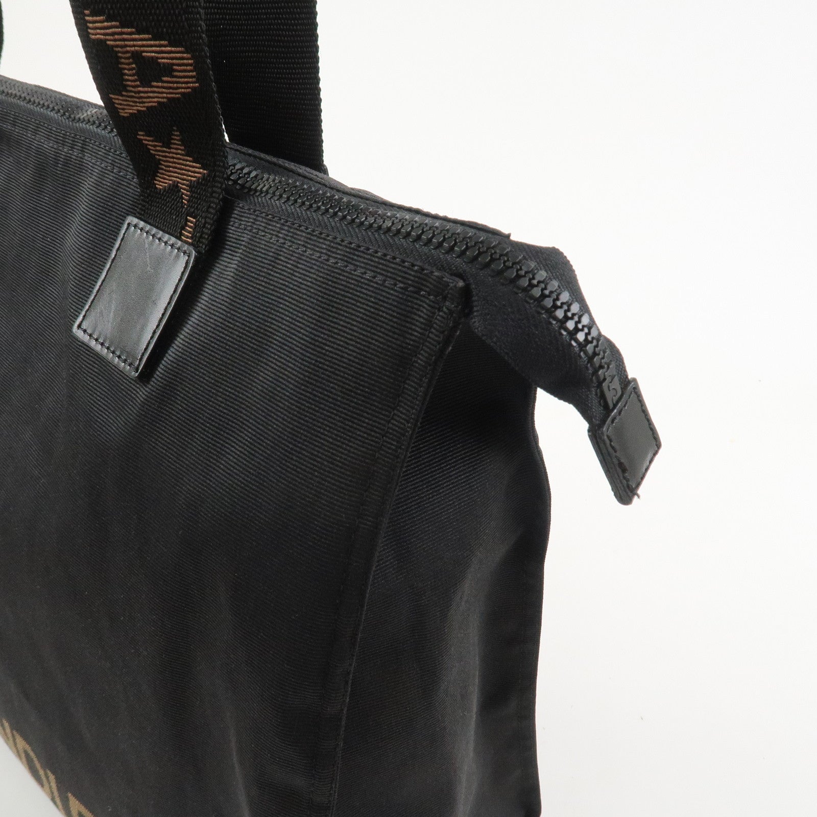 FENDI Nylon Leather Tote Bag Boston Bag Black 26680