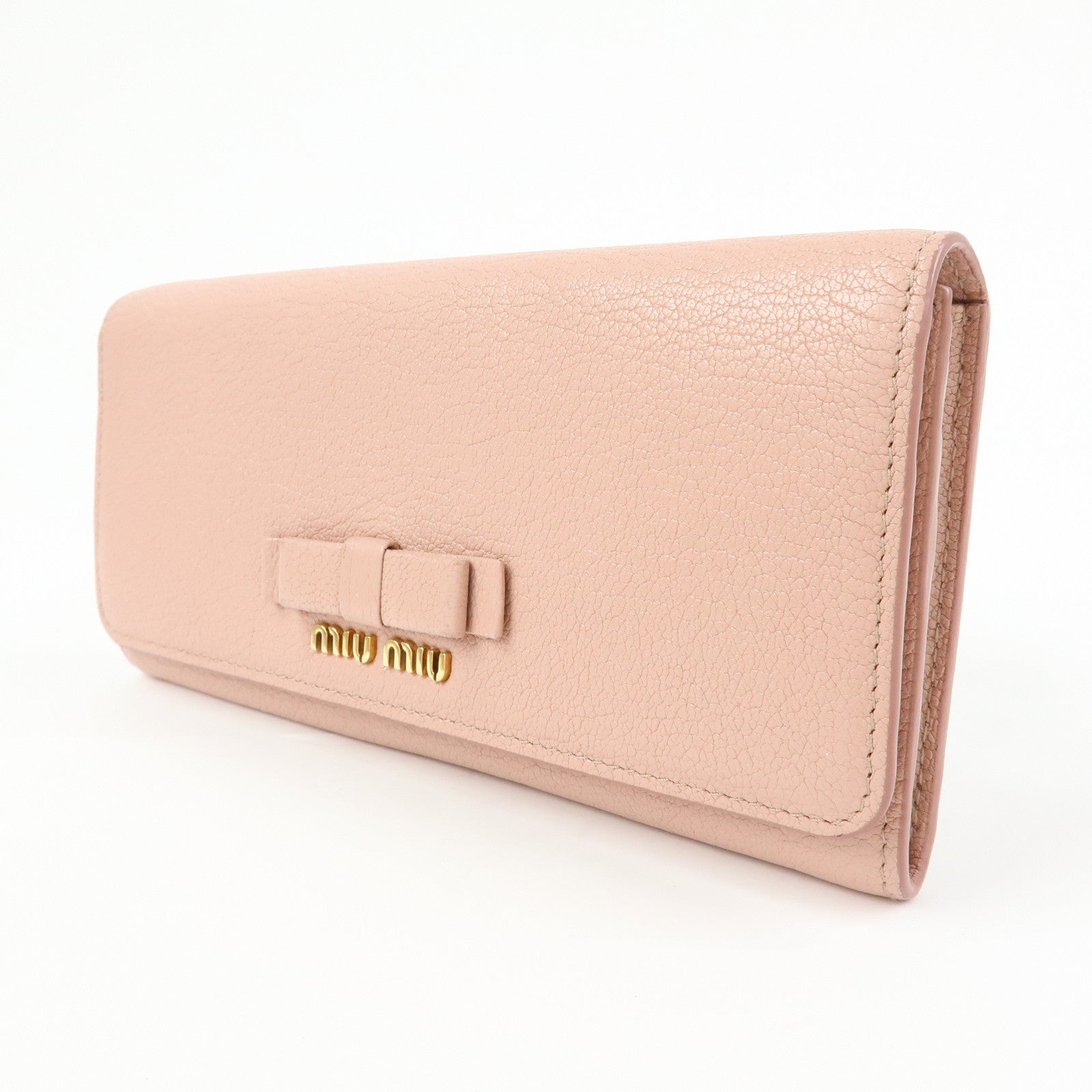 MIU MIU Madras Leather Ribbon Bi-fold Long Wallet Pink 5MH109