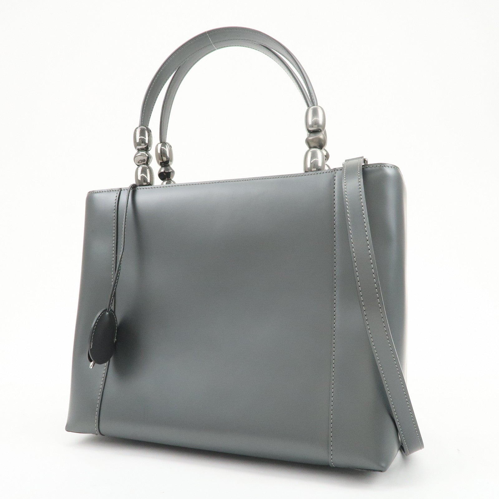 Christian Dior Maris Pearl Logo Leather Hand Bag Gray