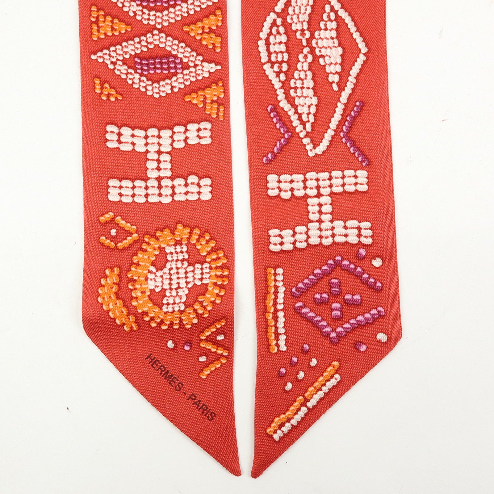 HERMES Twilly Silk 100% Scarf KELLY EN PERLES Red
