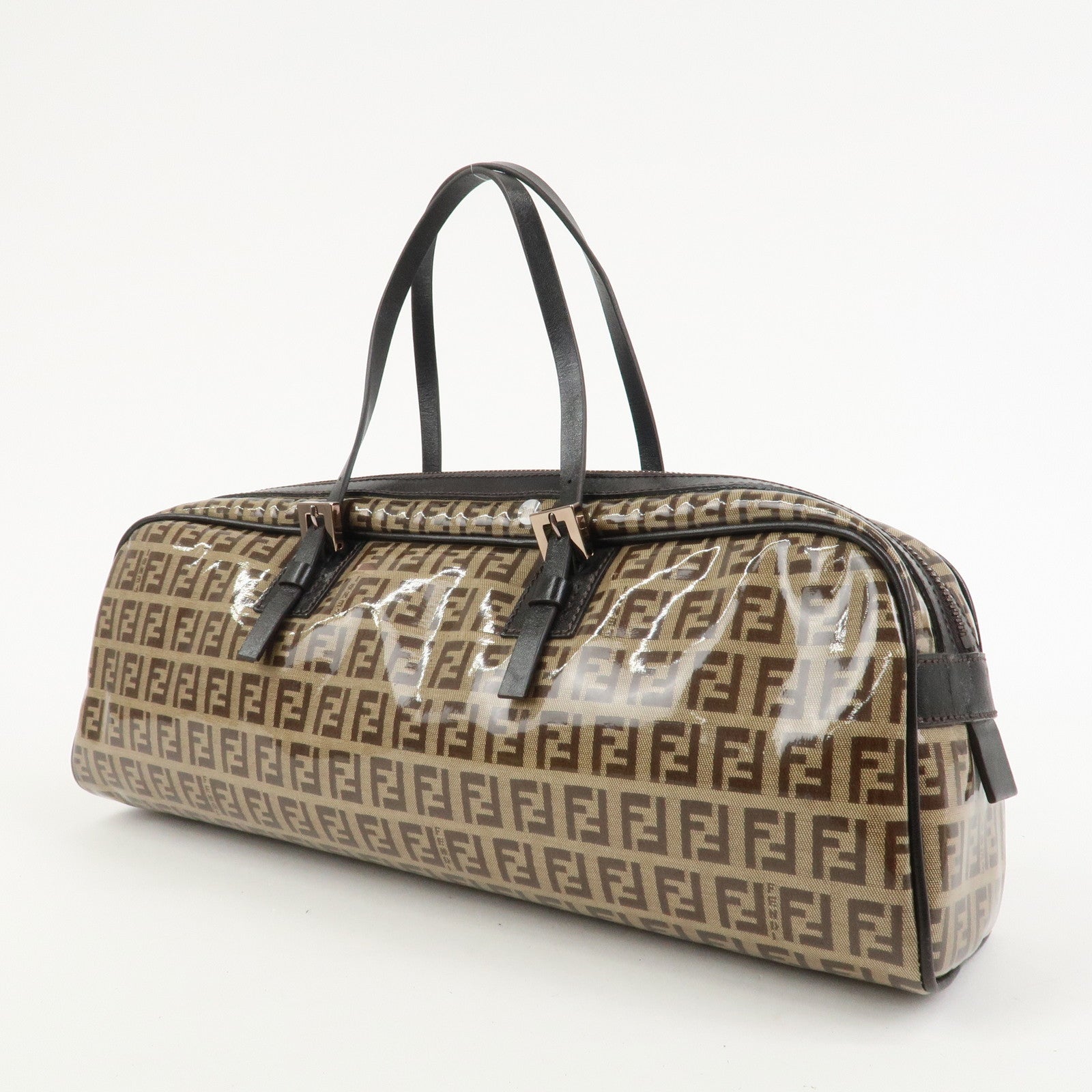 FENDI Zucchino PVC Leather Shoulder Bag Hand Bag Brown 8BL006