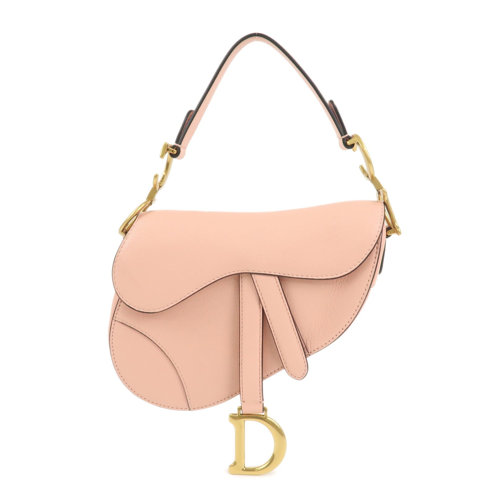 Christian Dior CD Logo Leather Saddle Bag Mini Hand Bag Pink