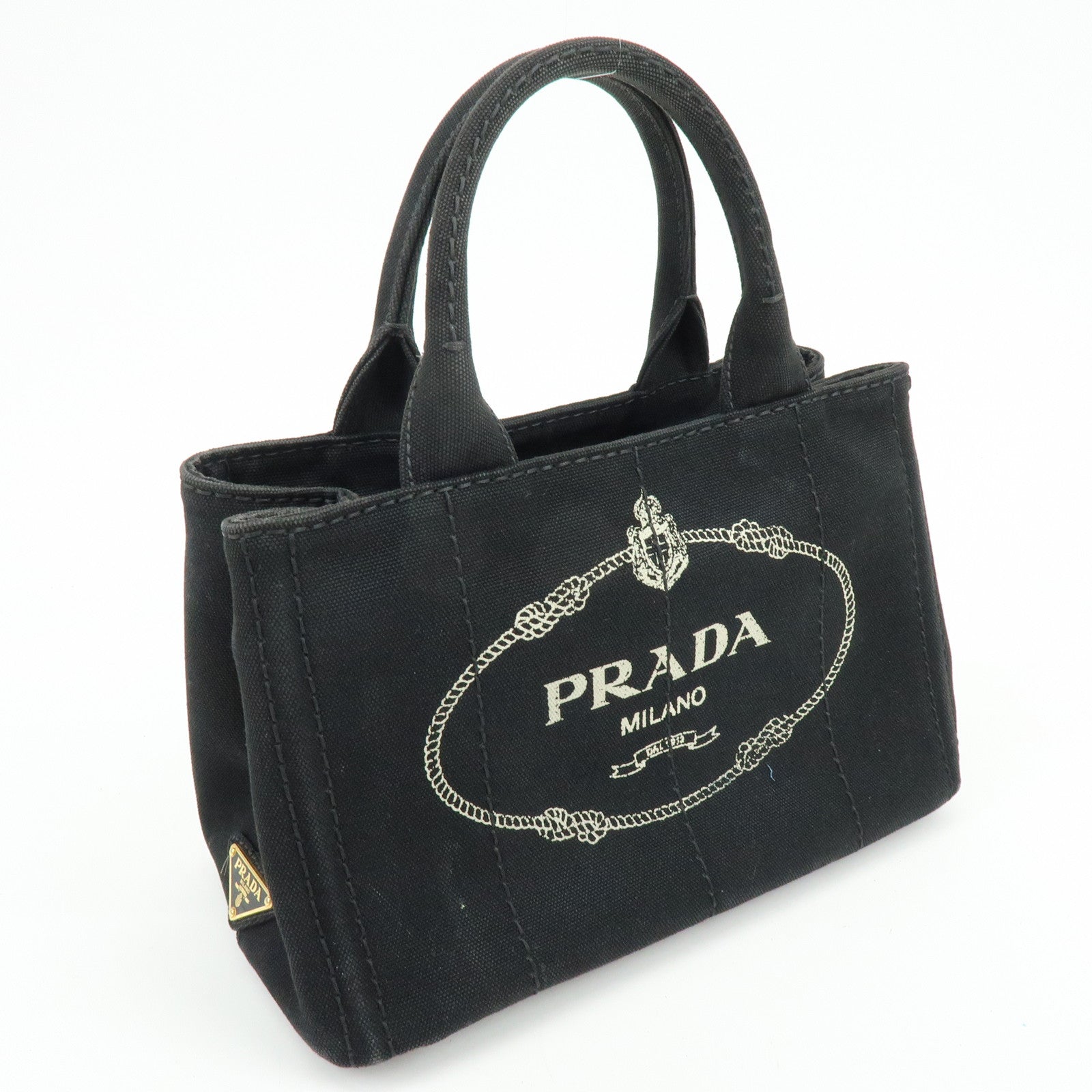 PRADA Triangle Logo Canapa Mini Canvas 2Way Hand Bag Black 1BG439