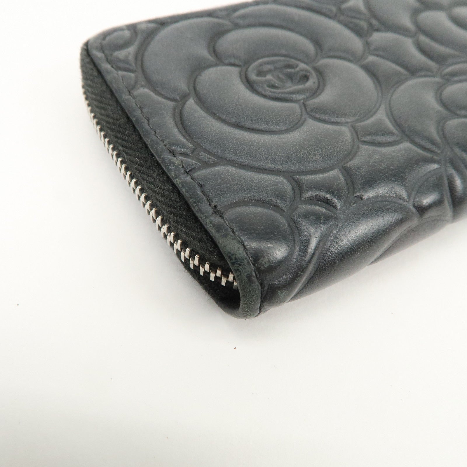 CHANEL Camellia Lamb Skin Coin Case Coin Purse Black