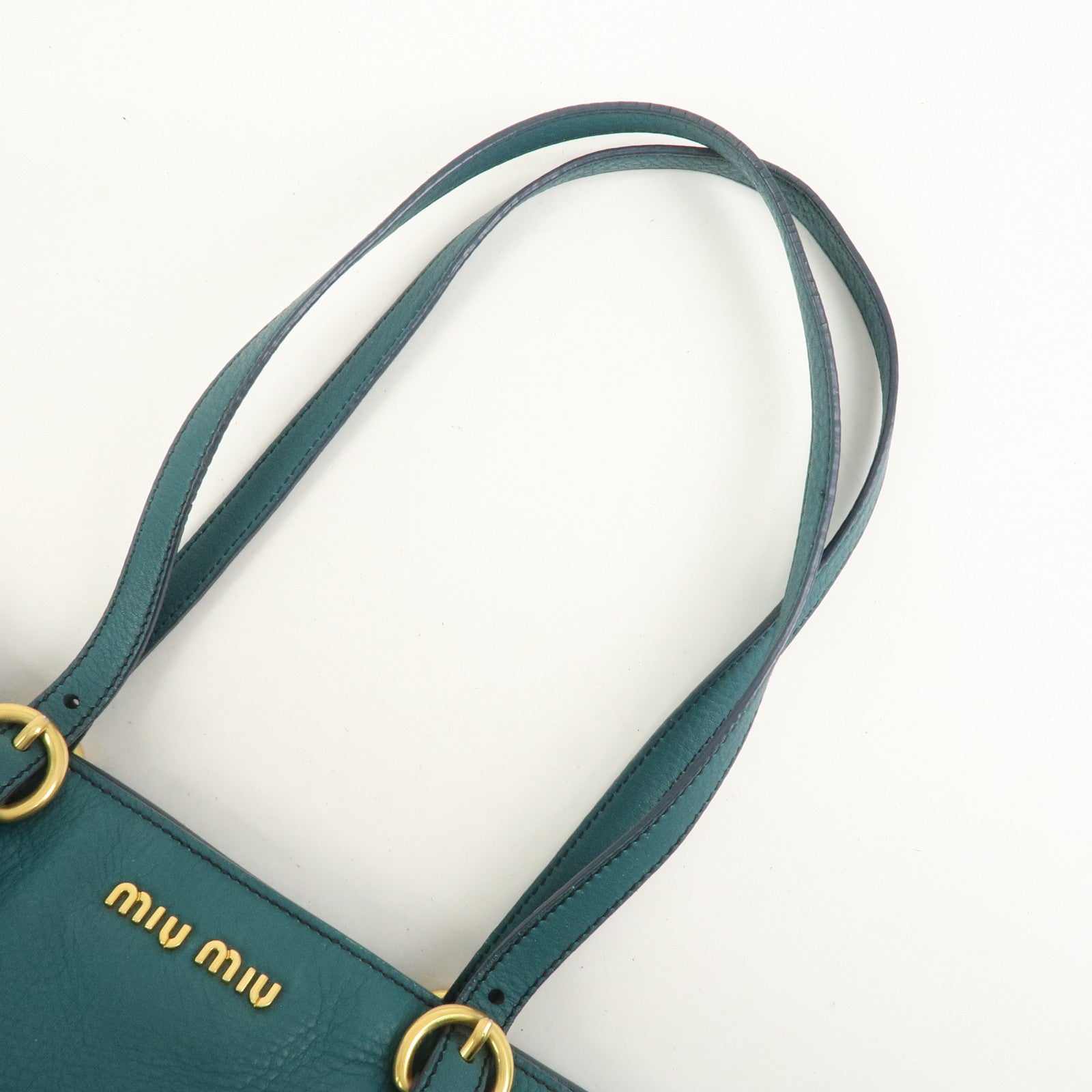 MIU MIU Logo Leather 2Way Bag Hand Bag Shoulder Bag Blue RR1905