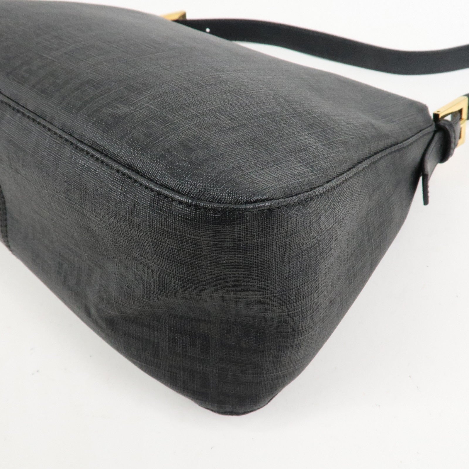FENDI Mamma Baguette Zucchino PVC Leather Shoulder Bag Hand Bag Black 8BR001
