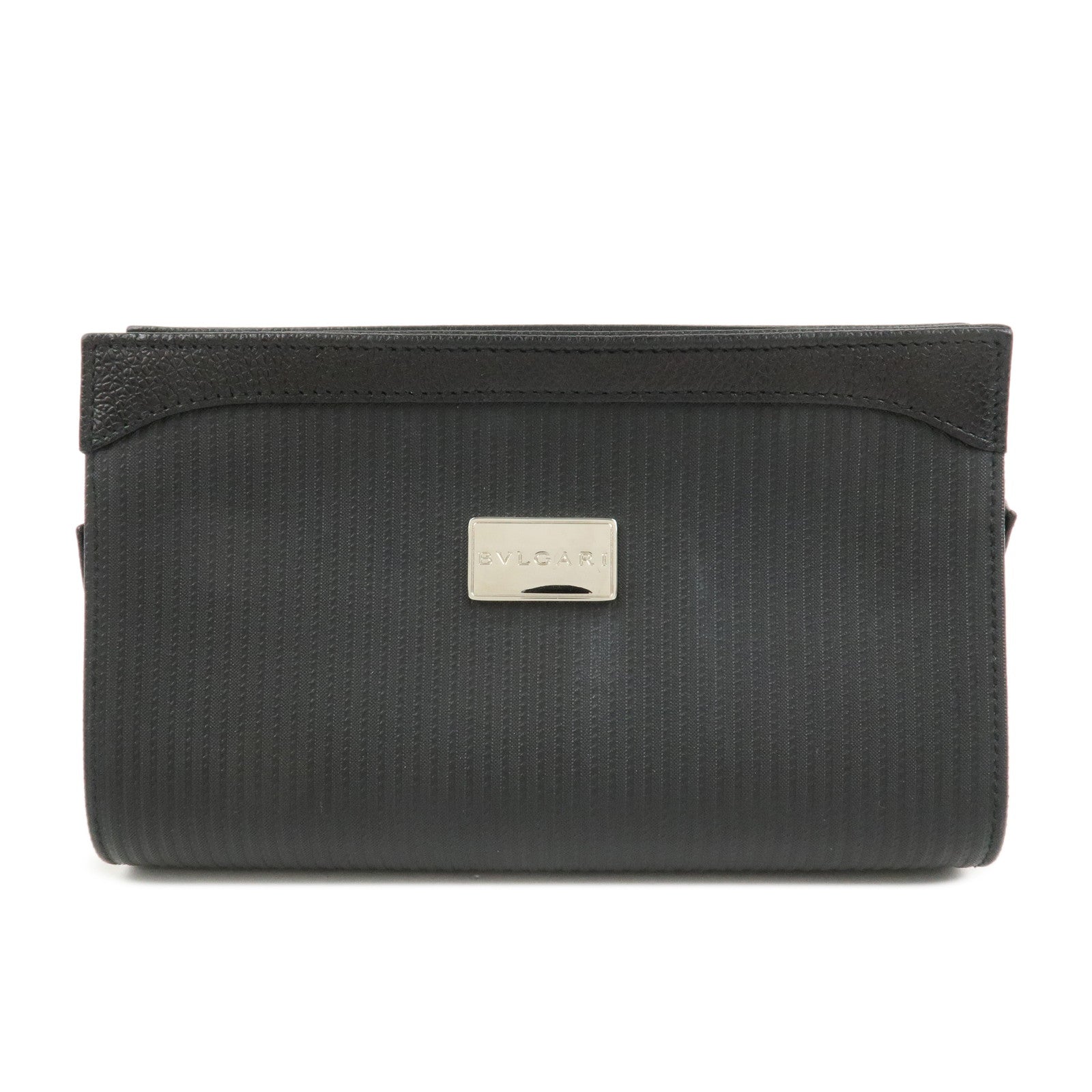 BVLGARI Logo PVC Leather Pouch Accessory Pouch Black