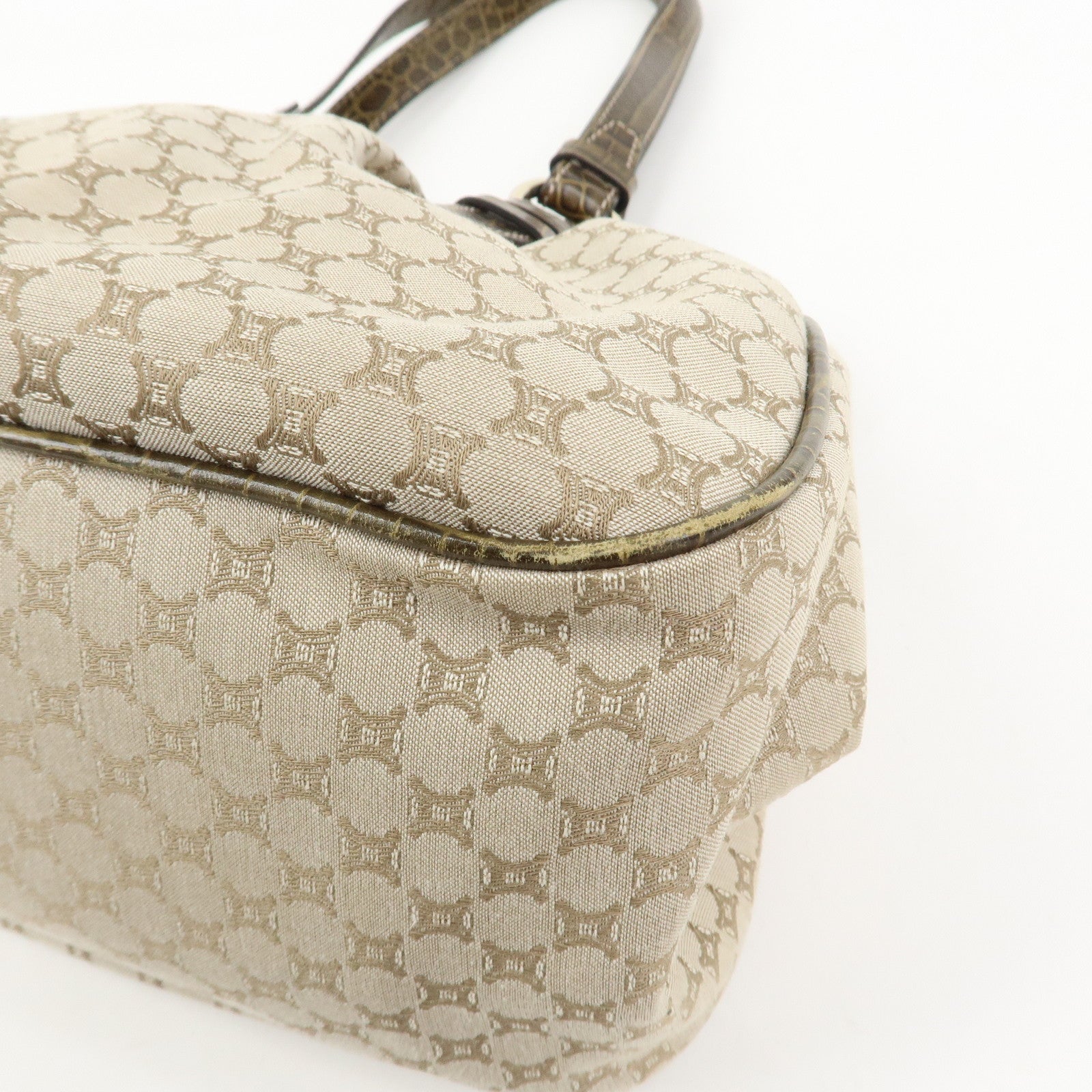 CELINE Macadam Canvas Leather Shoulder Bag Hand Bag Beige